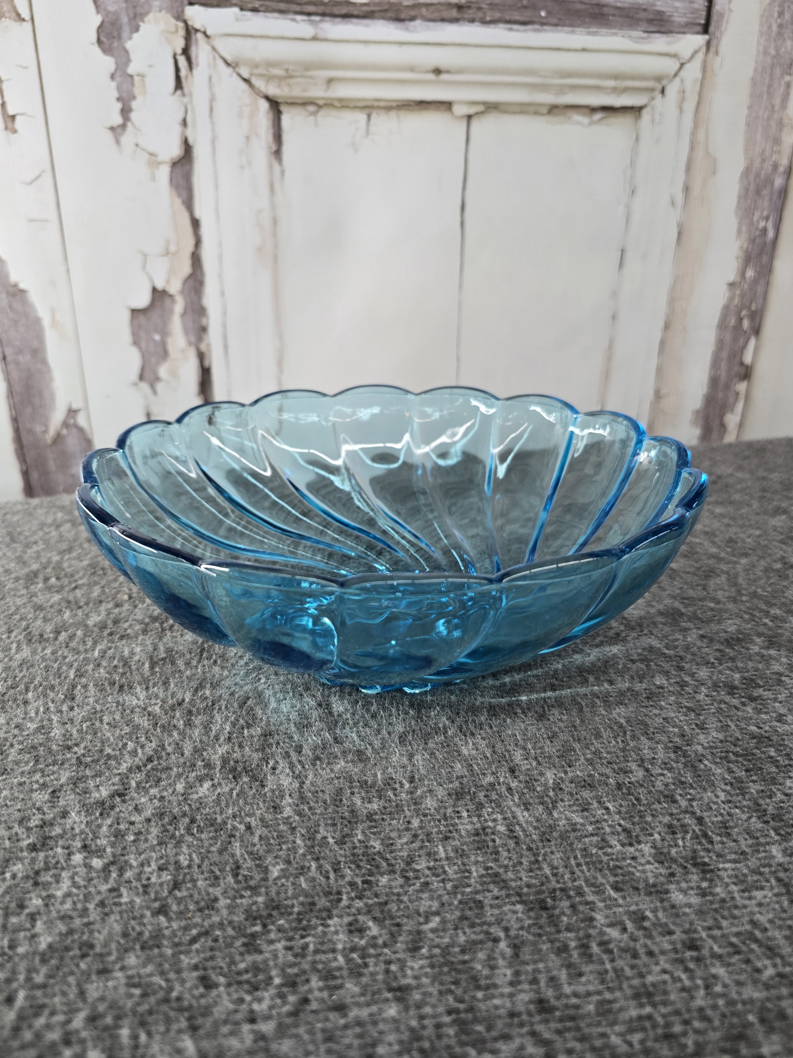 Vintage Blue Swirl Glass Serving Bowl