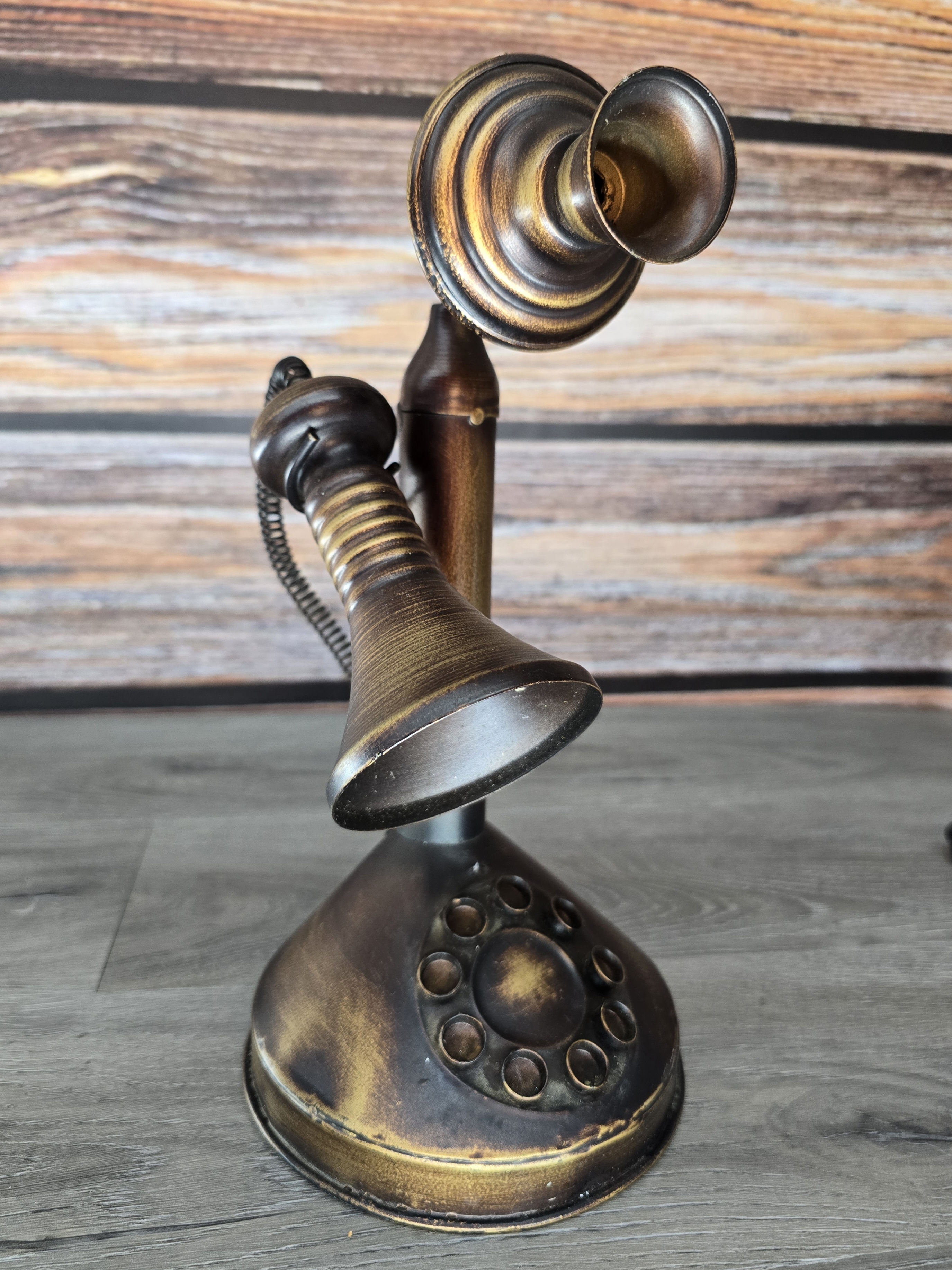 Vintage Candlestick Phone Replica Metal Art Decor