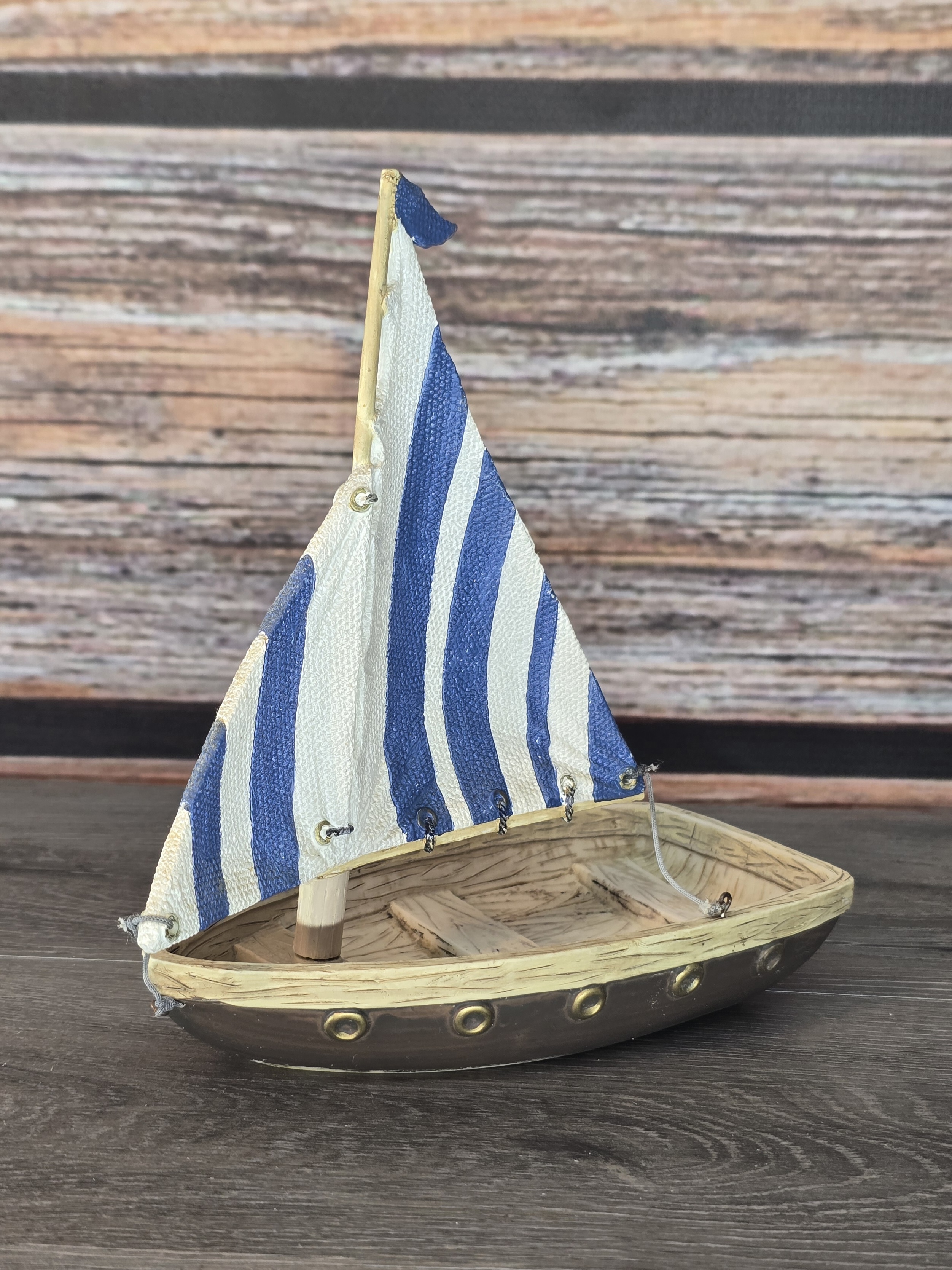 Rustic Nautical Sailboat Figurine Blue & White Decor