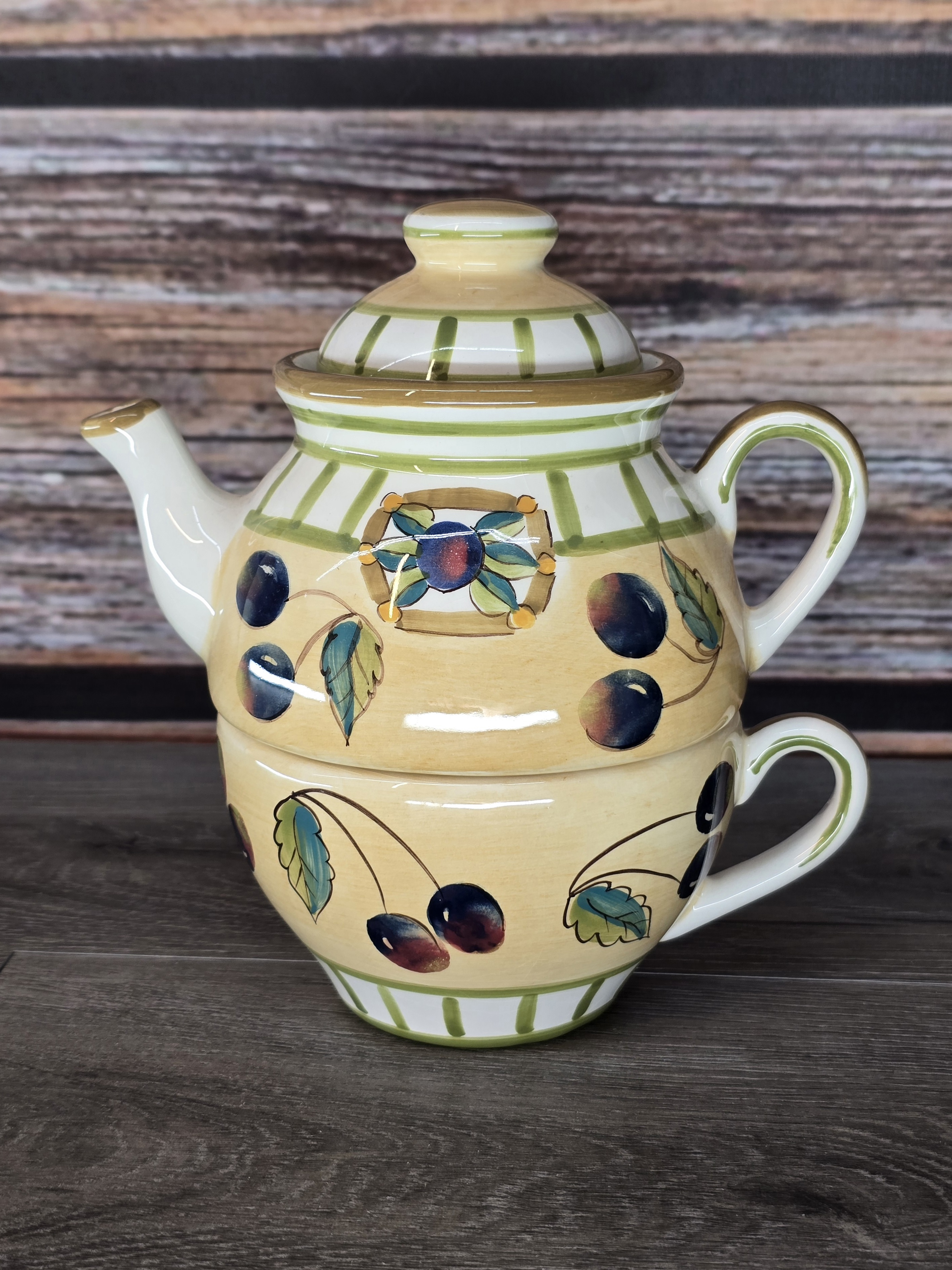 Vintage Tea for One Teapot with Cup - Handpainted