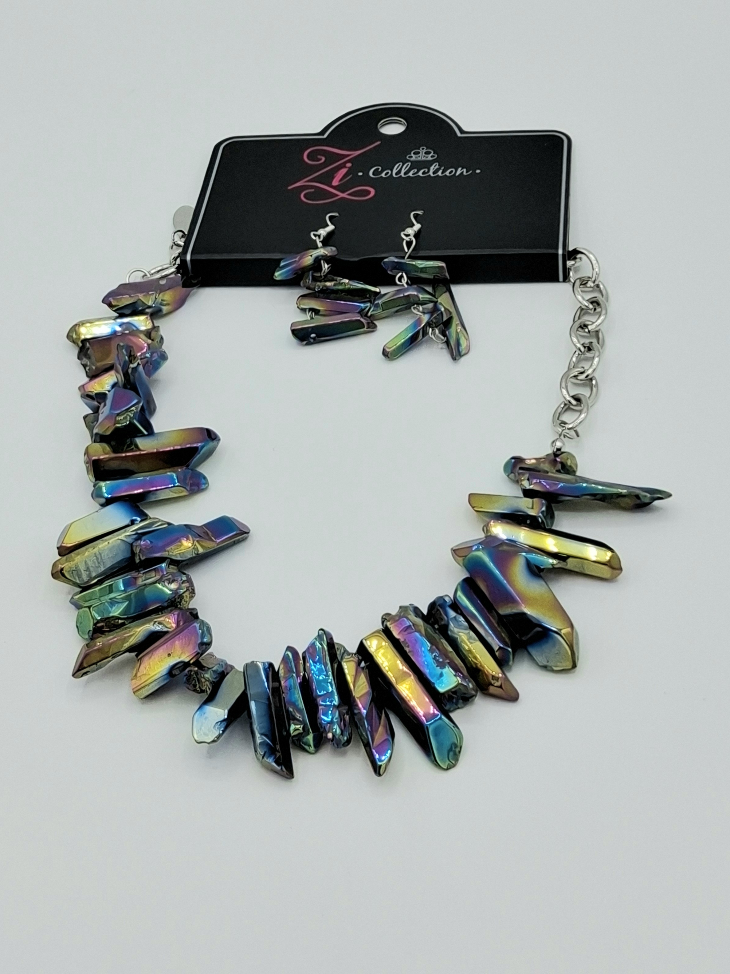 Zi Collection Rainbow Crystal Statement Necklace & Earrings