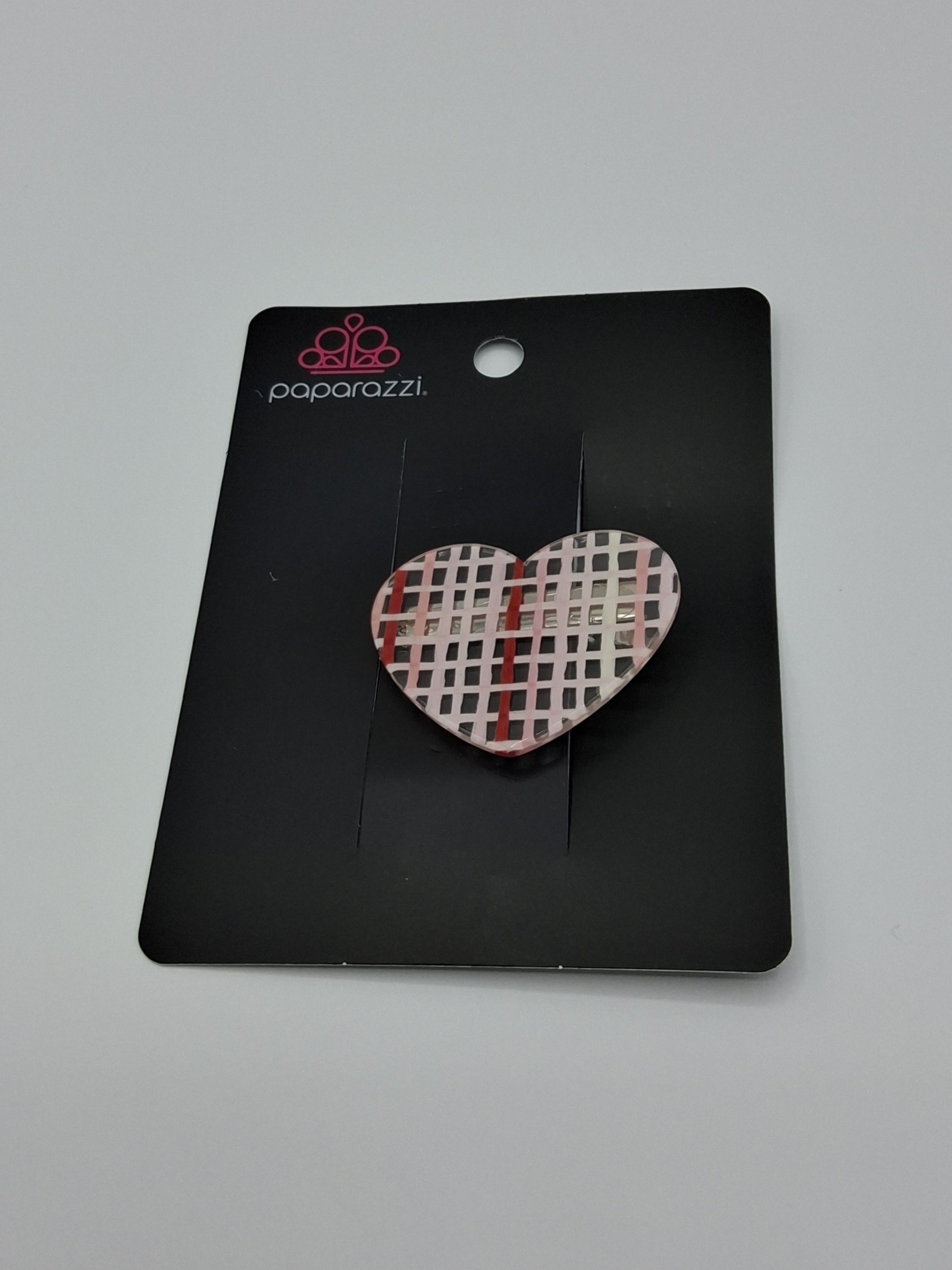 Paparazzi Pink Plaid Heart Hair Clip