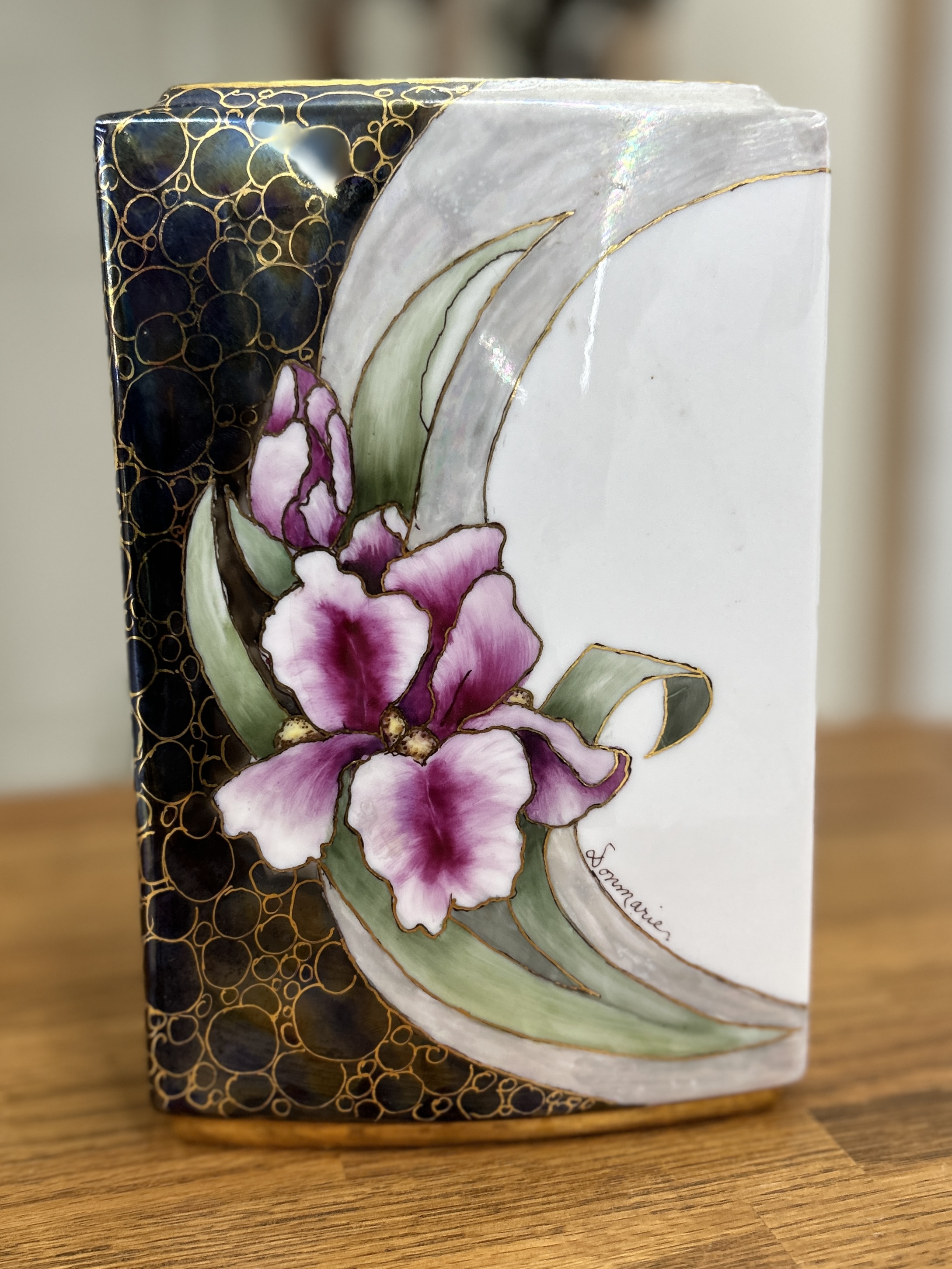 Hand-Painted Floral Ceramic Vase by Lomarie – 1997