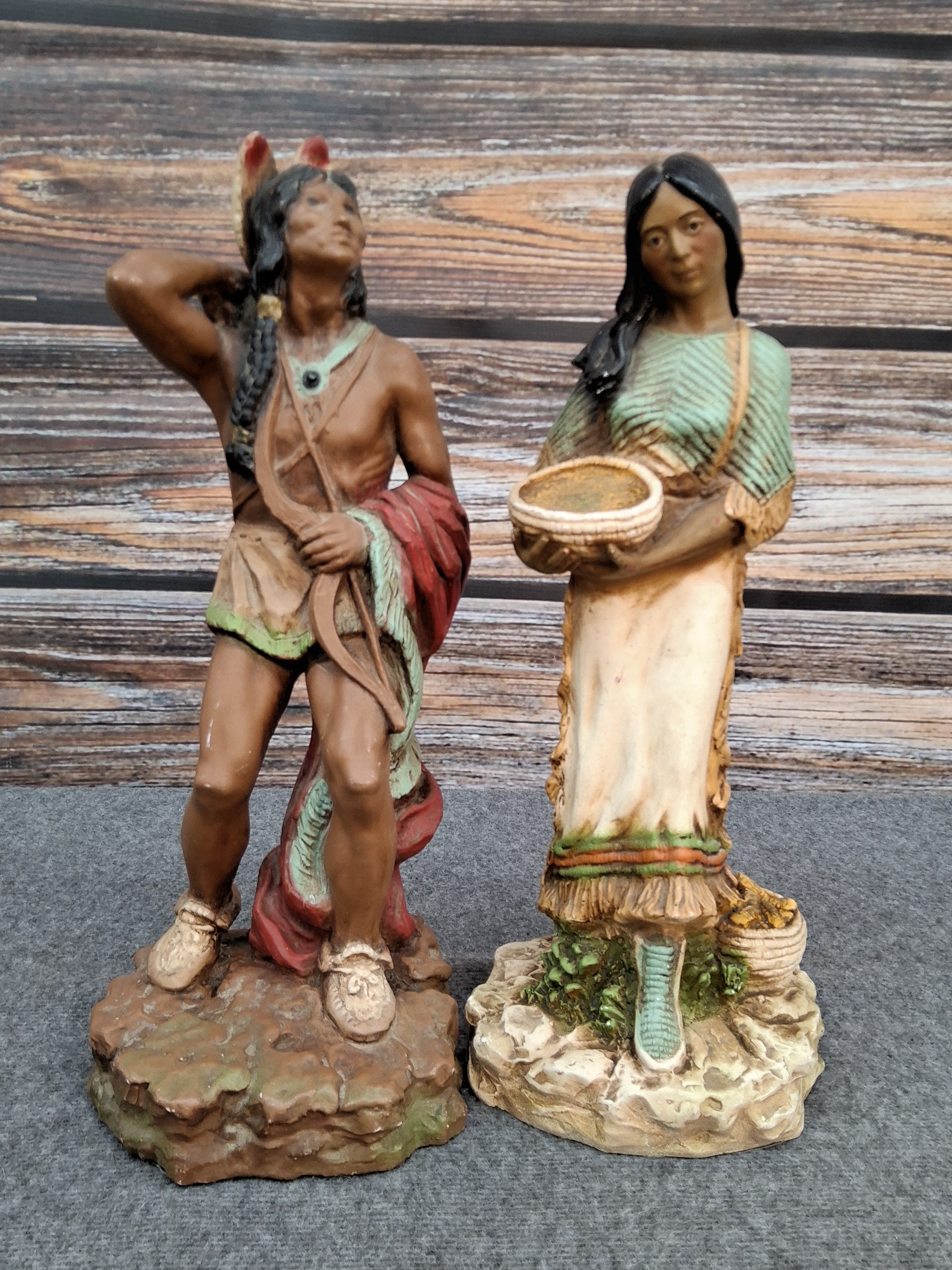 Native American Figurine Pair – Man with Bow & Woman with Baby