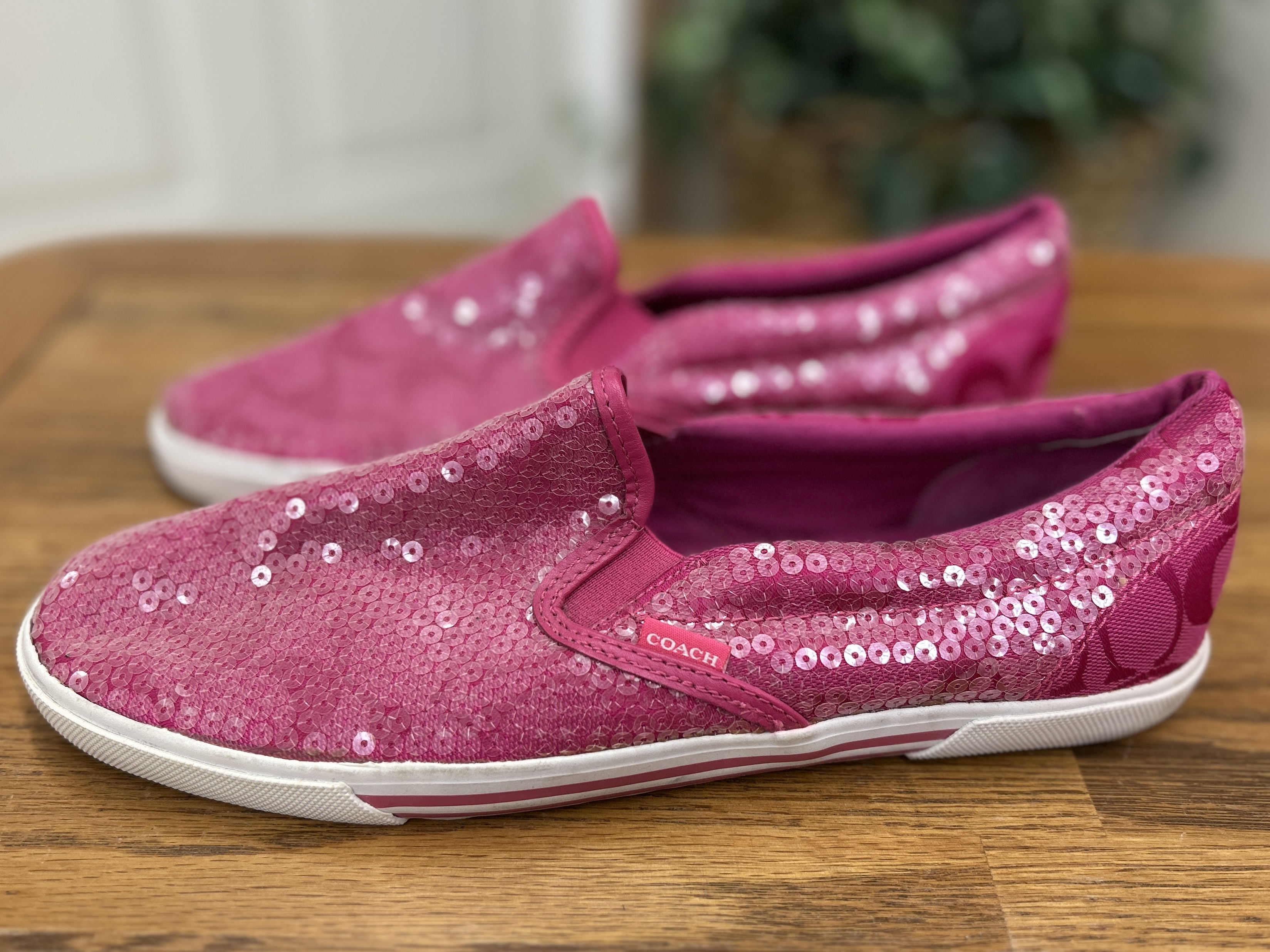 Coach Pink Sequin Slip-On Sneakers