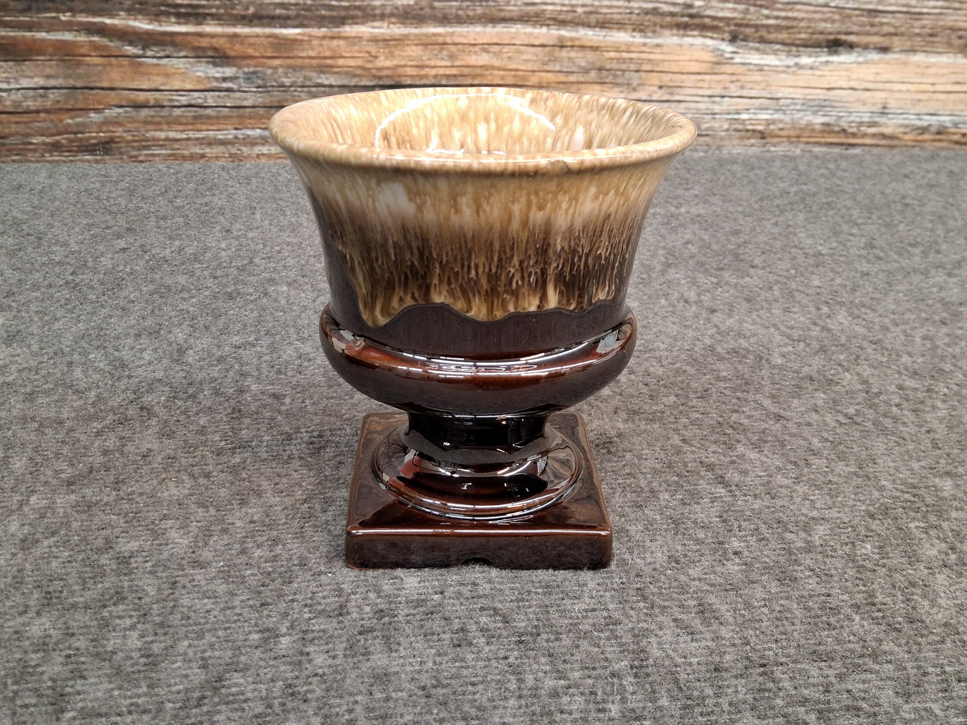 Vintage Brown Drip Glaze Pedestal Planter Vase – USA