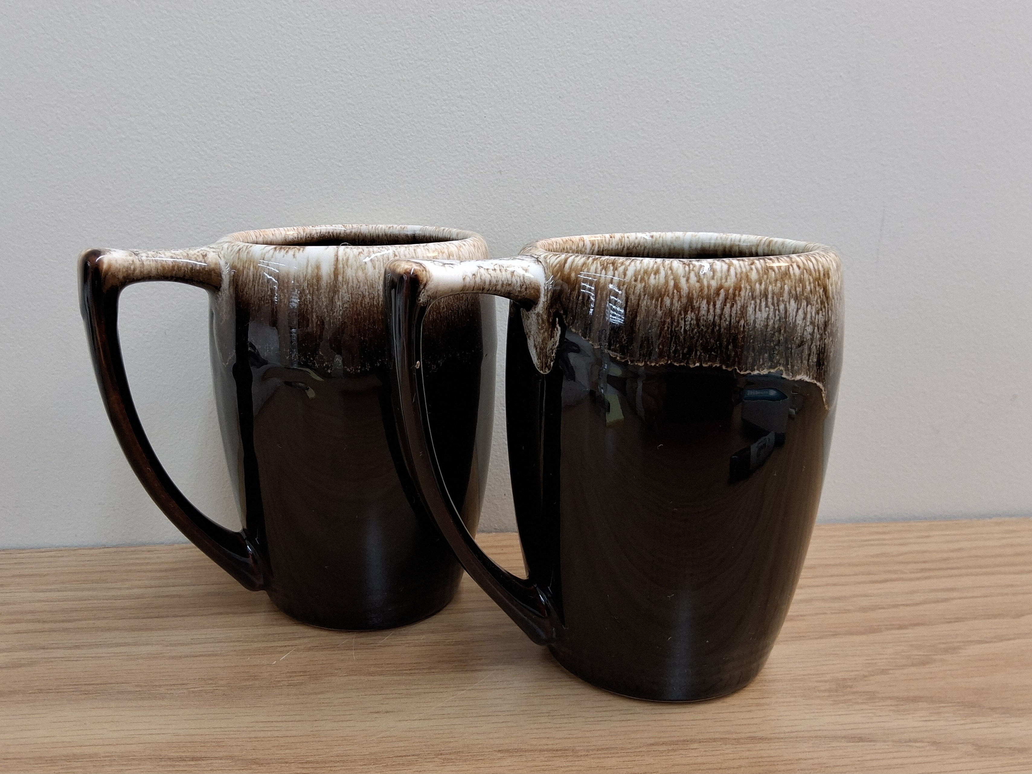 Vintage Pfaltzgraff USA Brown Drip Glaze Coffee Mugs Set of 2