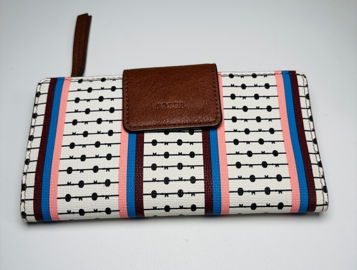 Fossil Multicolor Striped Wallet with Brown Flap