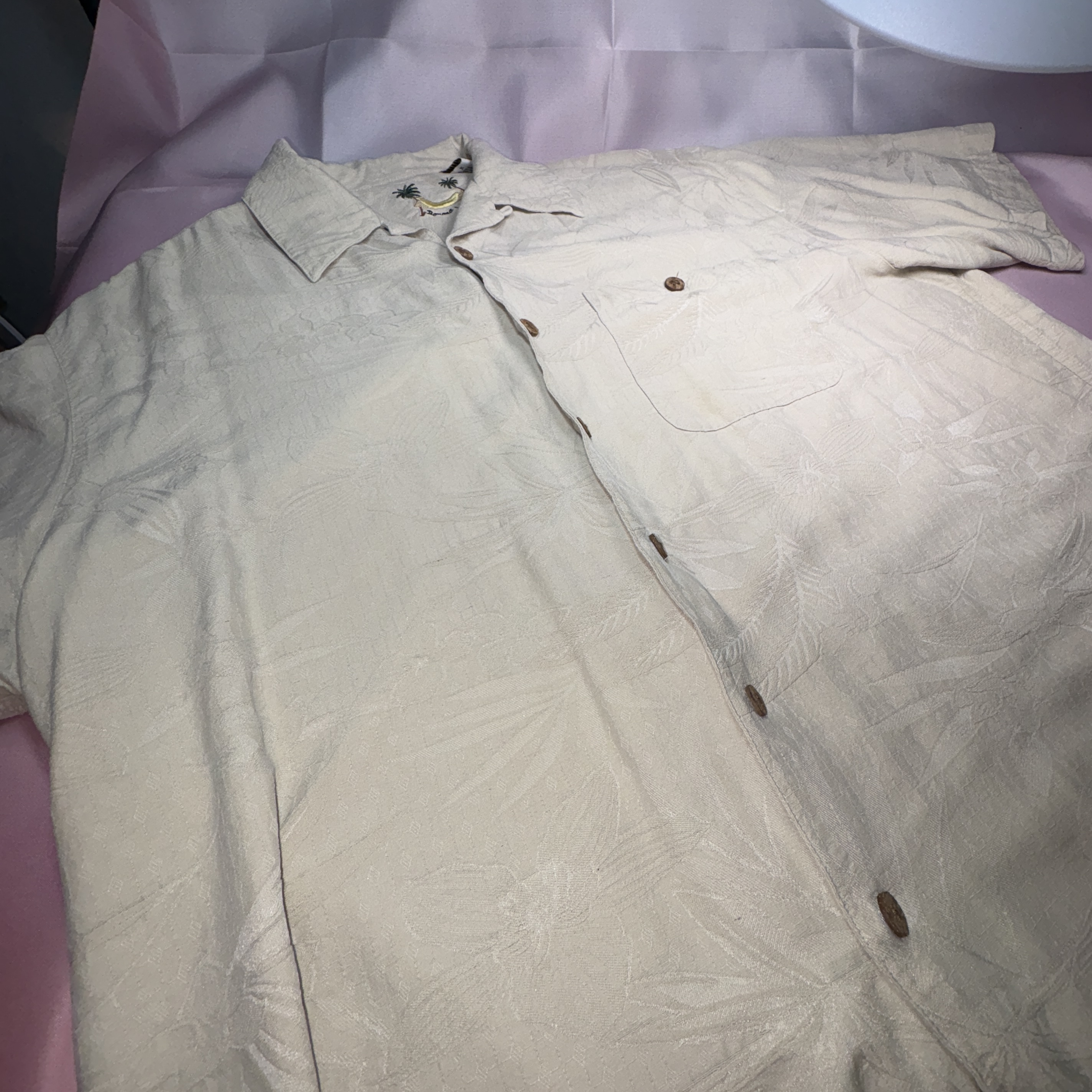 Banana Cabana Silk Aloha Hawaiian Shirt Mens XL Textured Dadcore Resort Wear