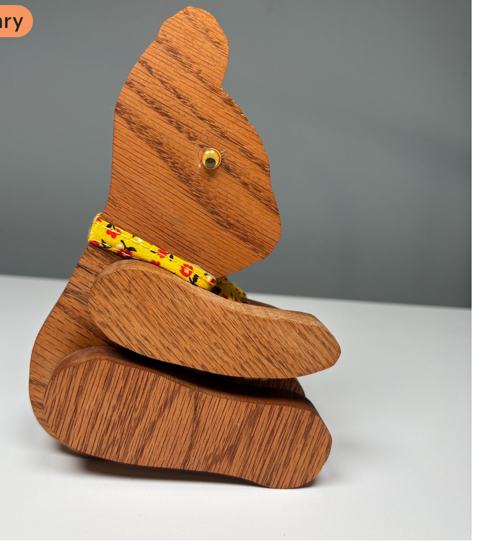 Wooden Vintage Teddy Bear with Yellow Ribbon