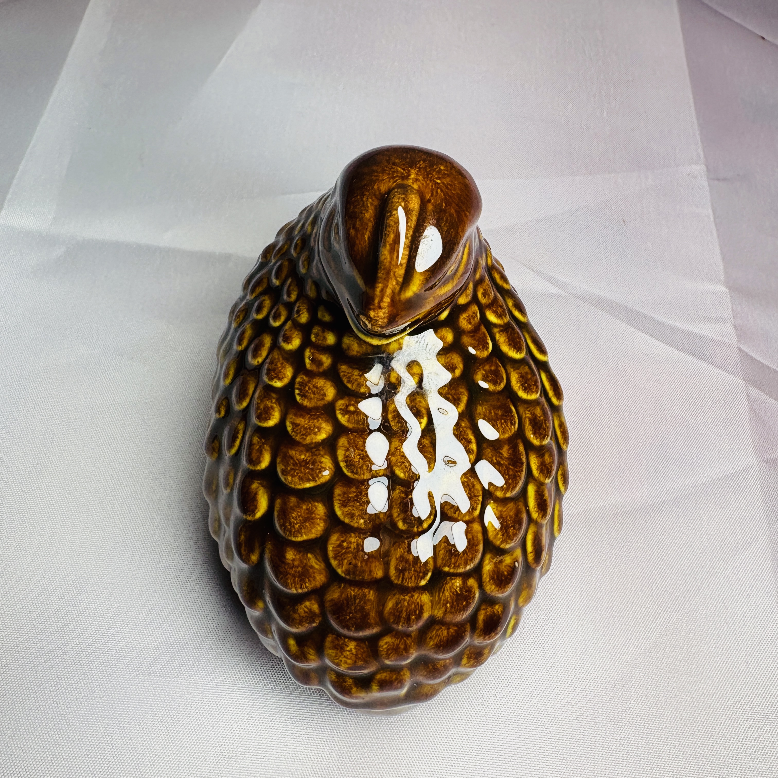 Drippy Brown Ceramic Pheasant Figurine Textured Glossy Nature Decor