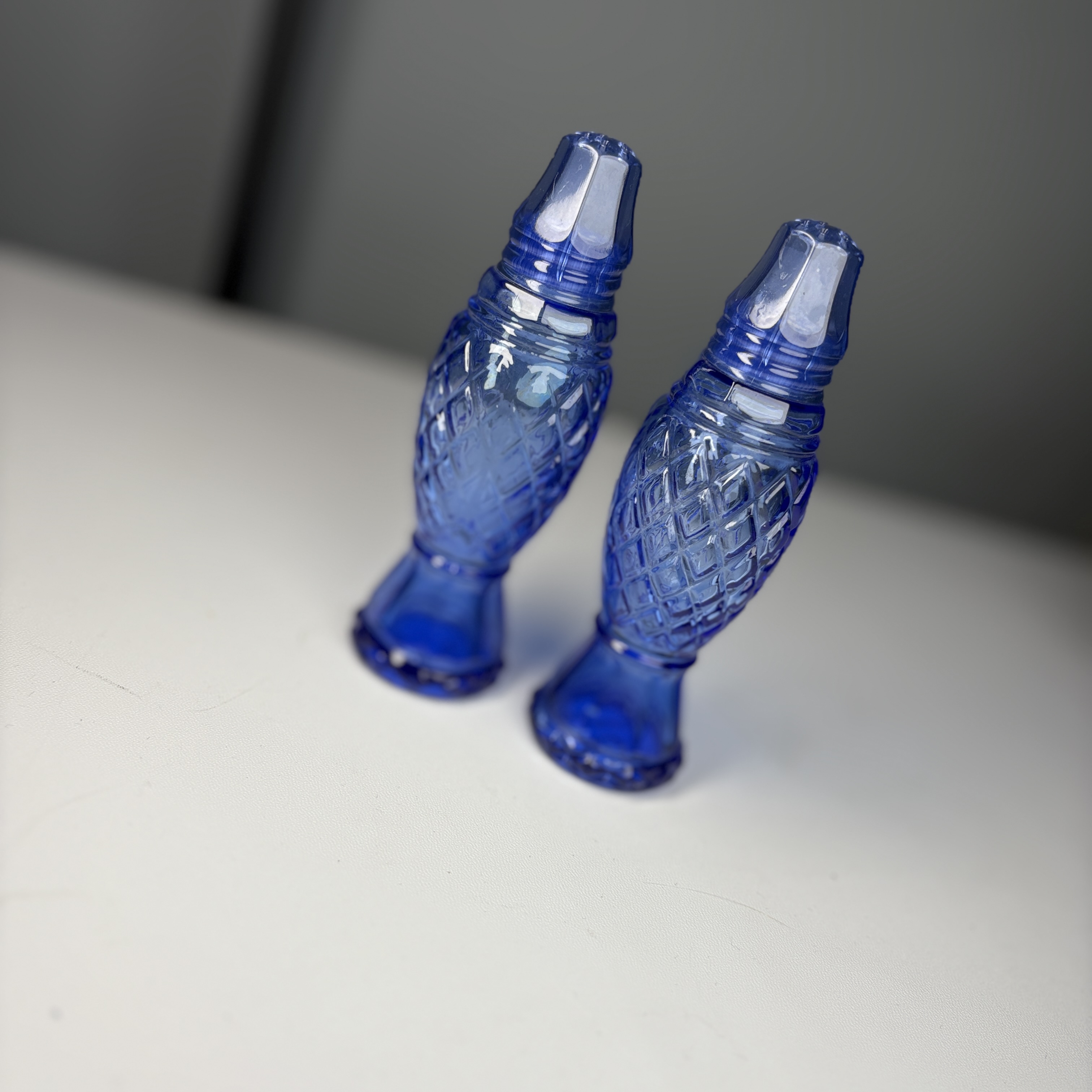 Avon Salt Pepper Shakers Cobalt Blue Vintage Hobnail