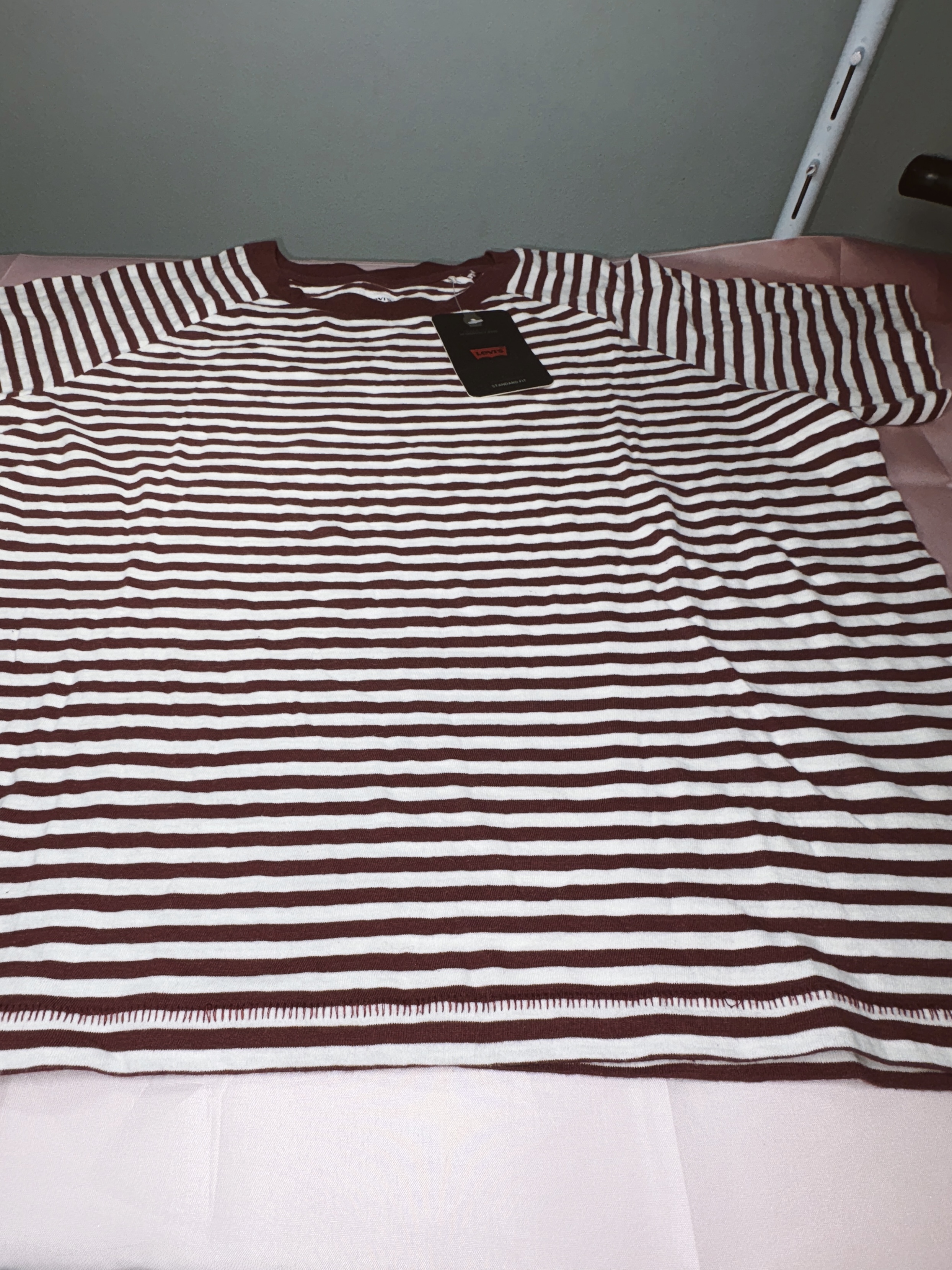 NWT LEVI'S Ladies T-shirt Size Medium  Burgundy And White Striped