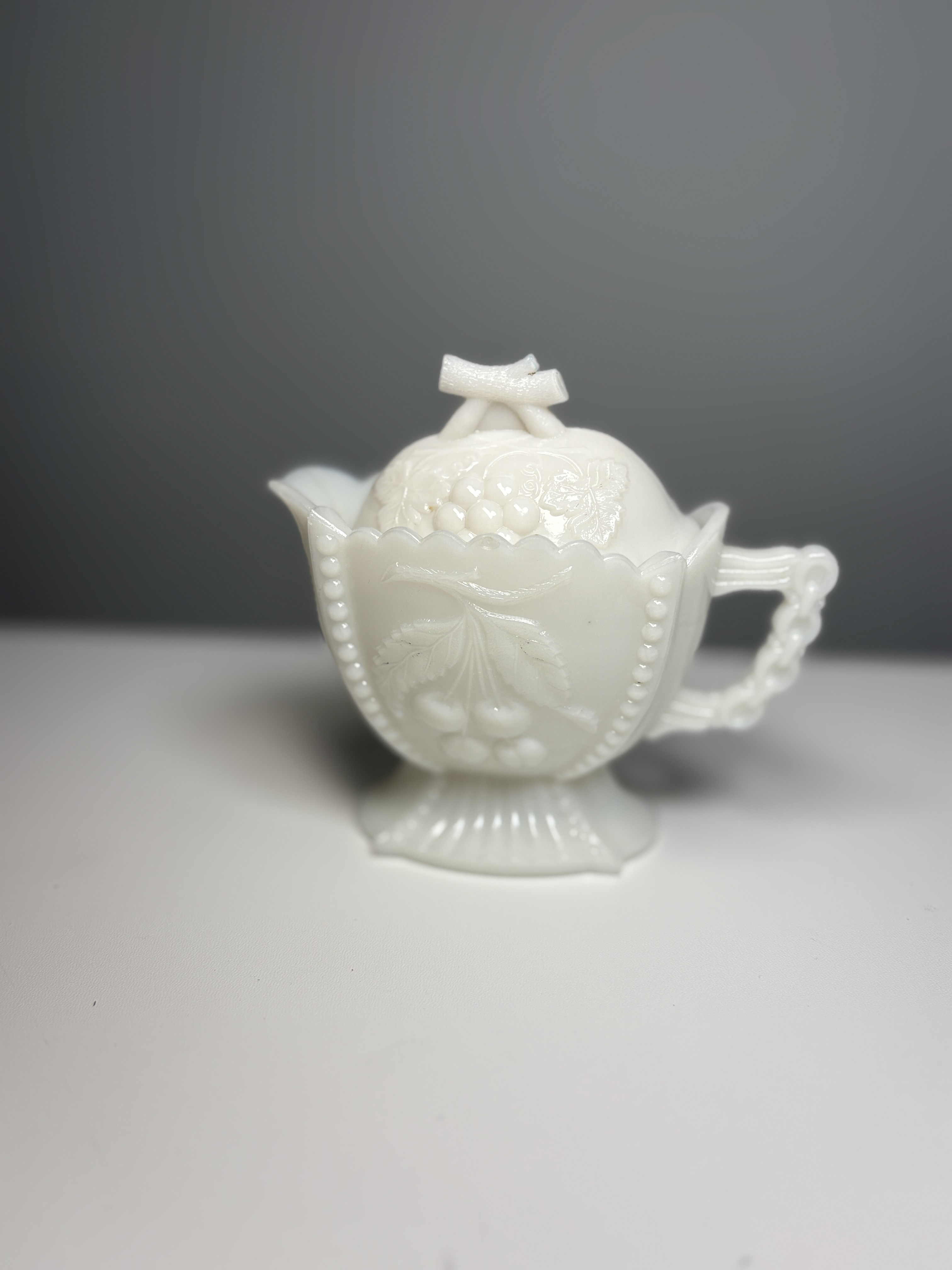 Westmoreland Cherry & Grape Milk Glass Lidded Creamer White Vintage