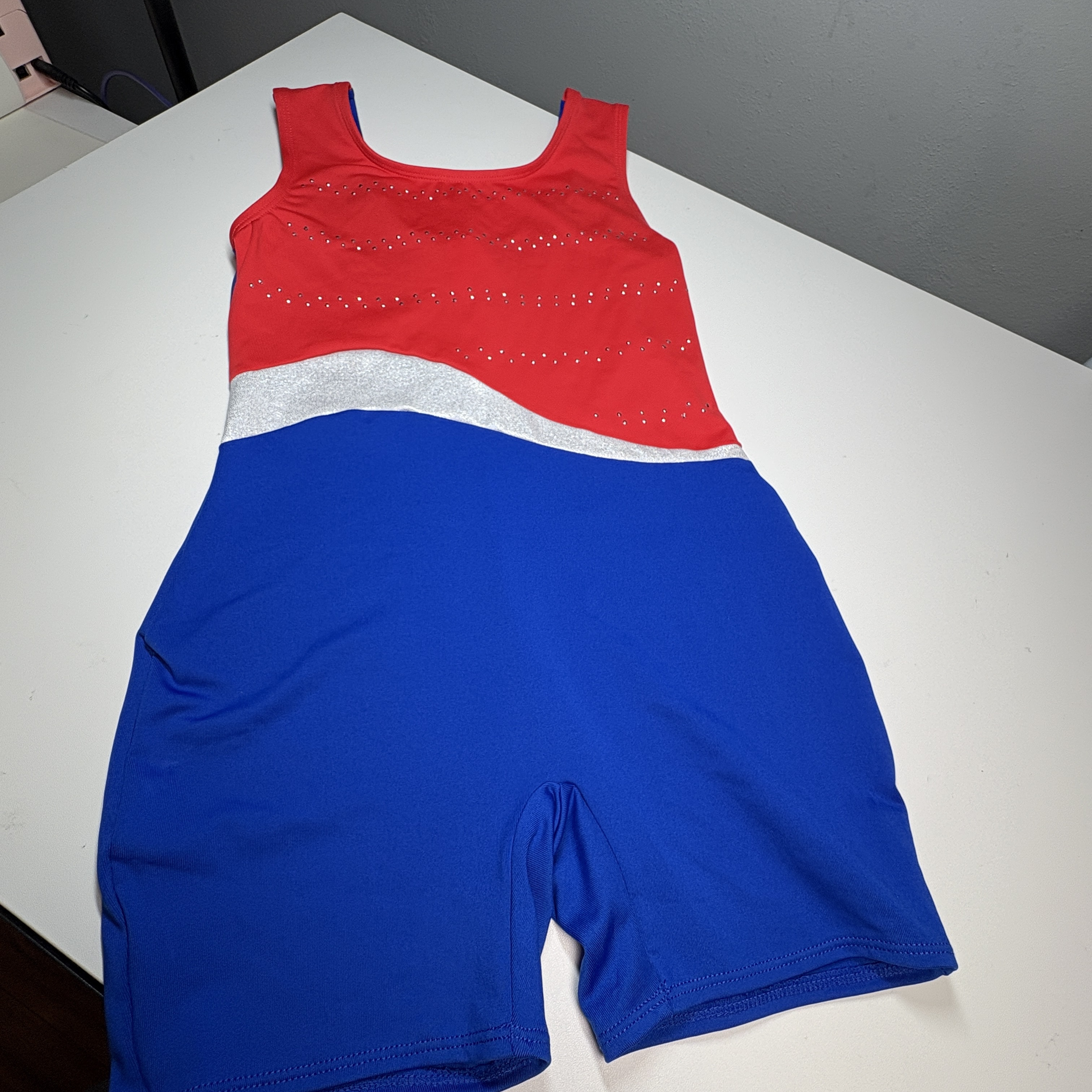 Cat & Jack Kids Leotard Size XL 14 Red Silver Blue Patriotic Sparkly Rhinestones