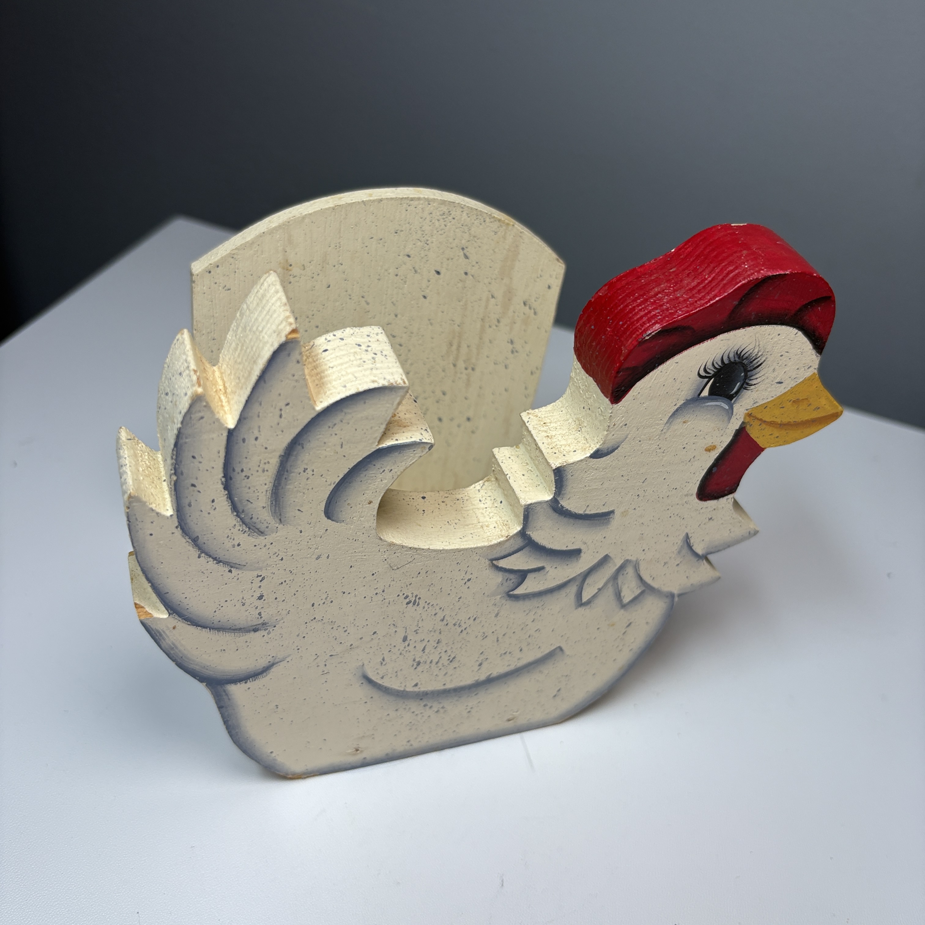 Hand Painted Chicken Napkin Holder Speckled Cream Red Farmhouse Grandmacore
