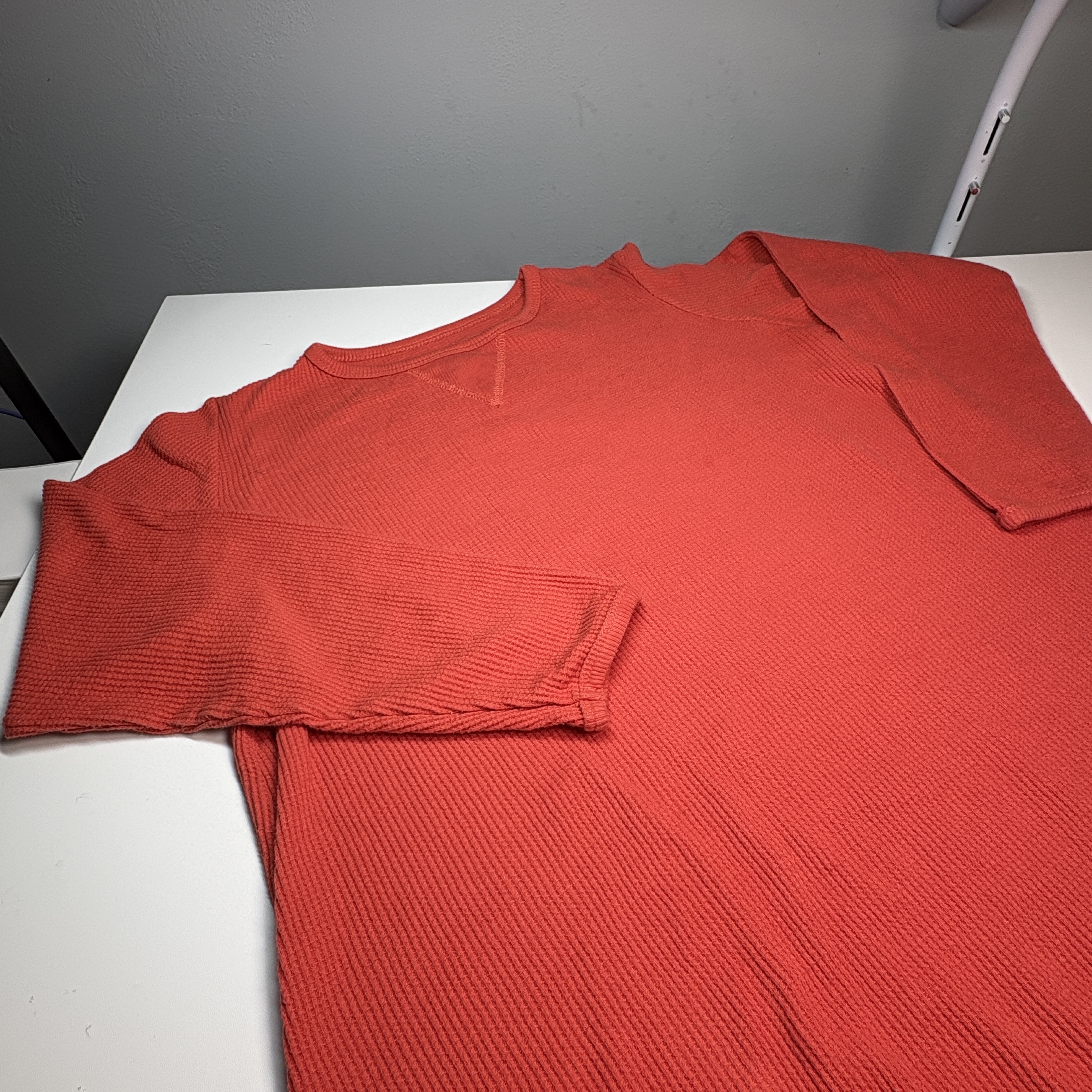 Woman Within Women’s Medium Orange Waffle Knit Crew Neck Thermal Fall Layering