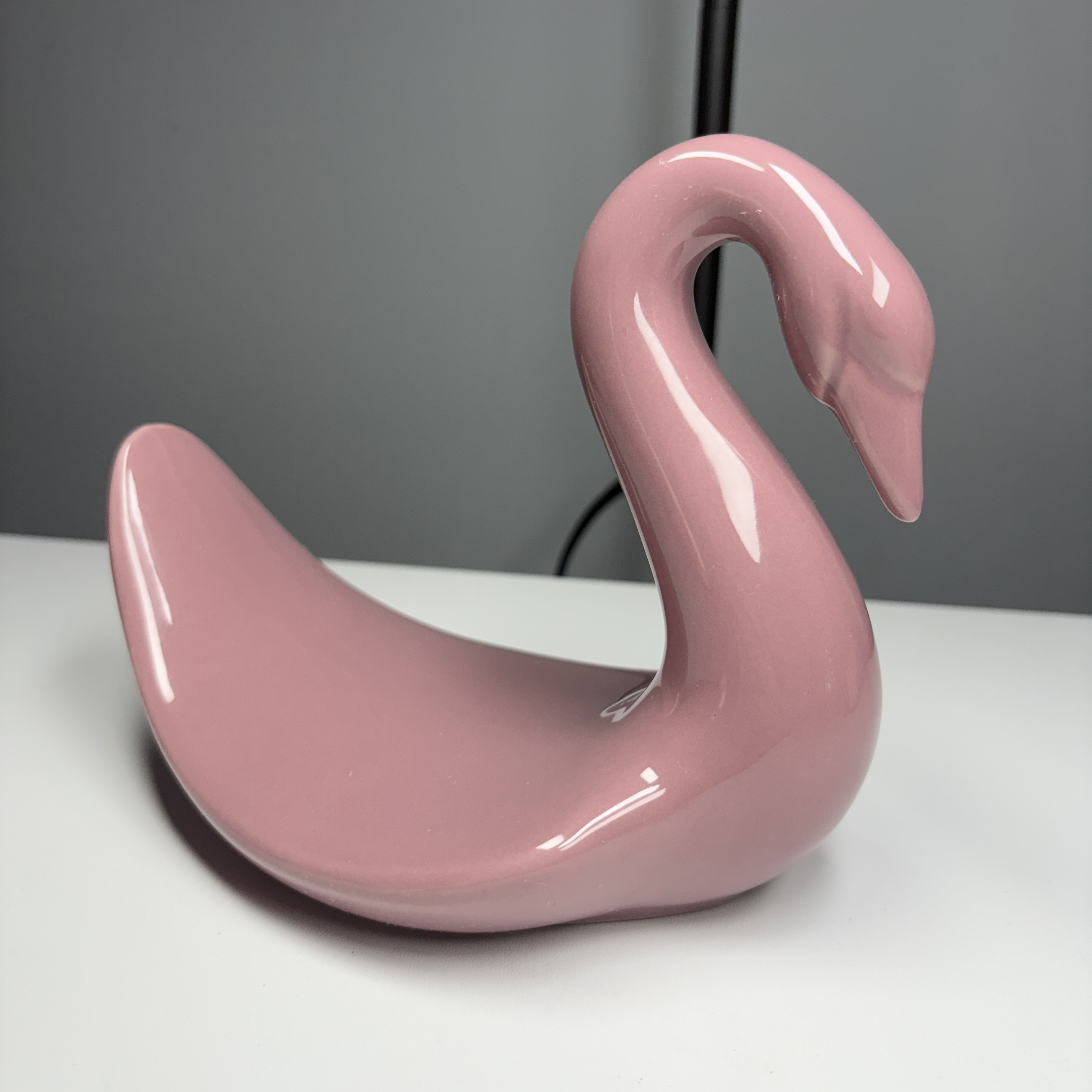 Vintage Pink Swan  Pink Ceramic Holder Retro 1980s Trinket Dish