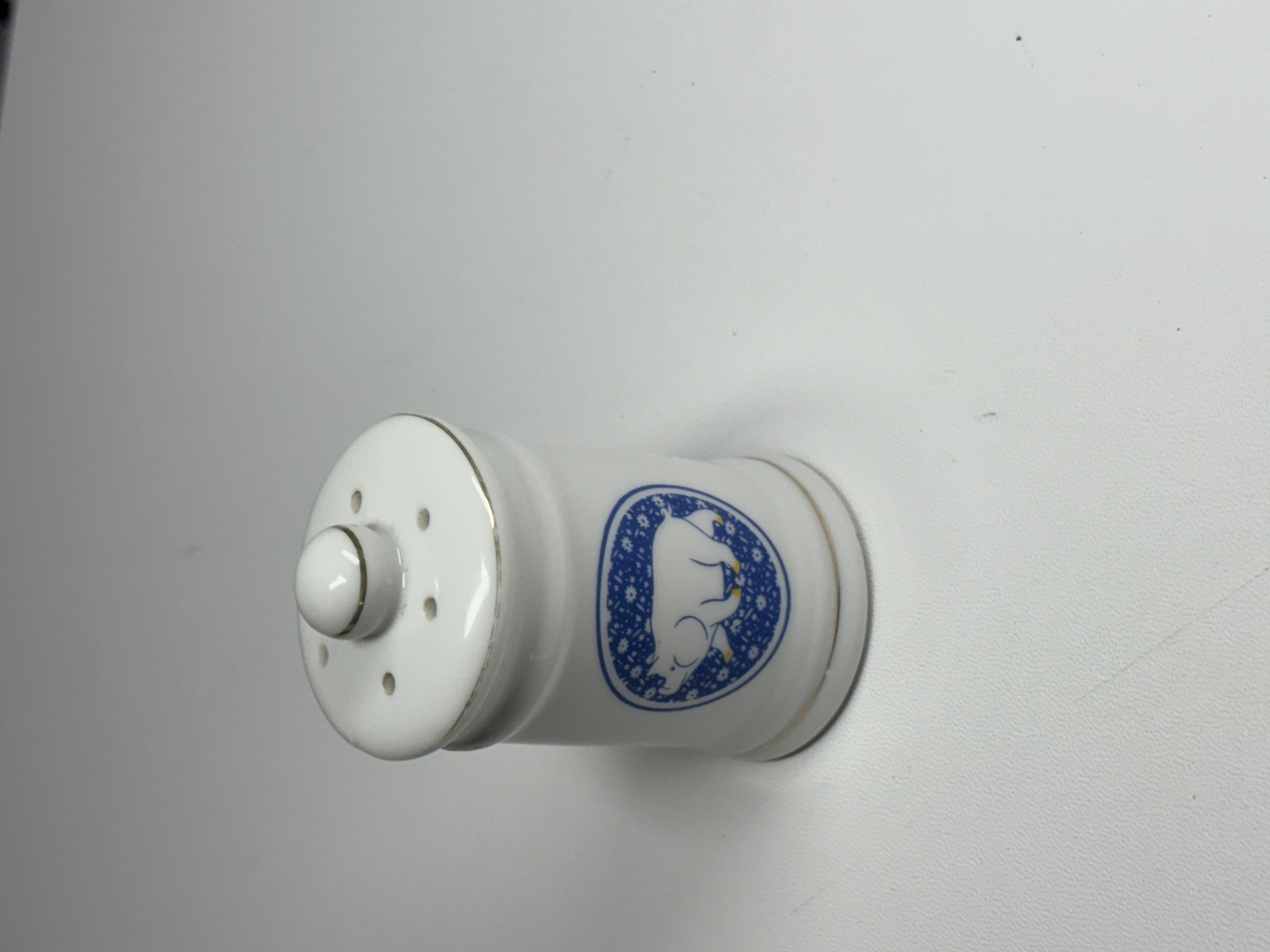 Pig Pepper Shaker White Blue Gold Pig Motif Ceramic Kitchen Decor
