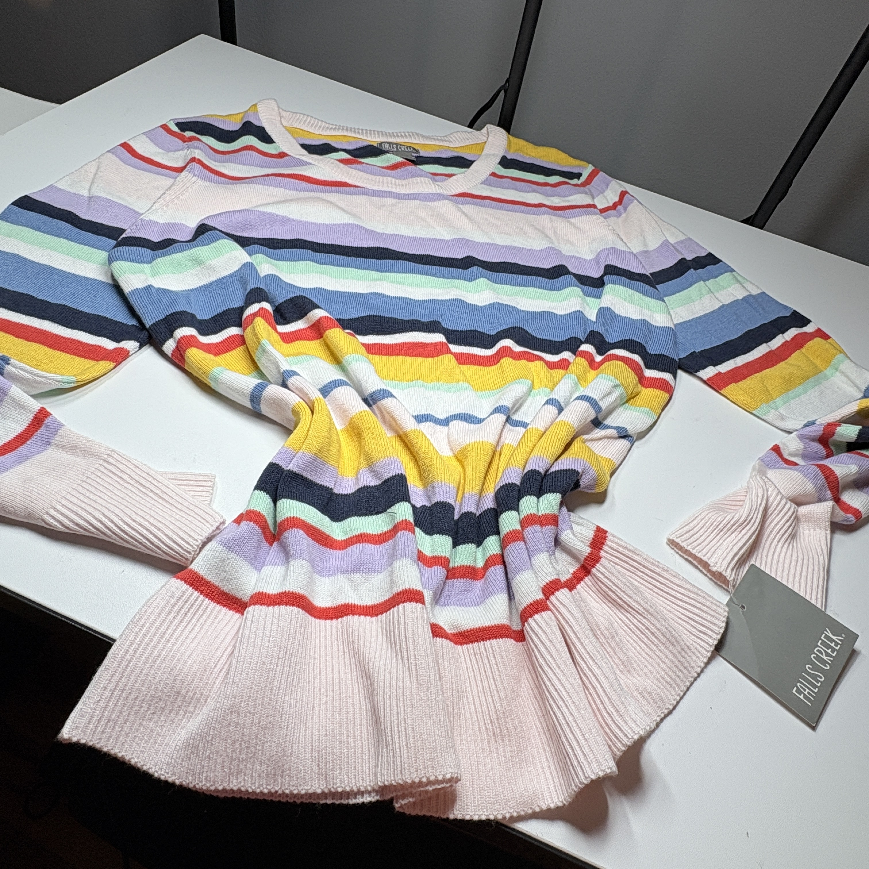 NWT FALLS CREEK Sweater Womens Size Large Multicolor Striped Lightweight Fall