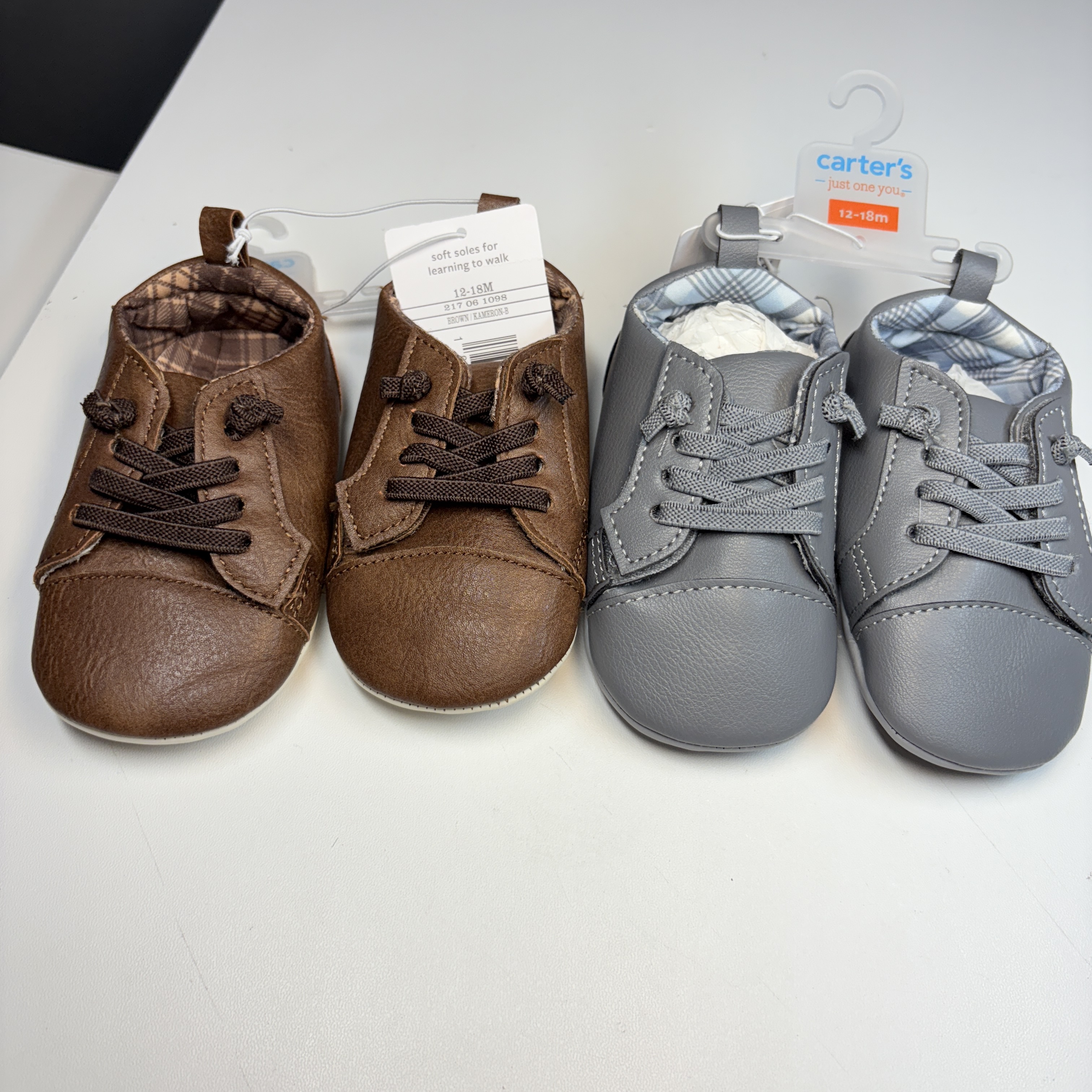 Carter’s Baby Boy Soft Sole Dress Shoes – Brown & Gray – Sizes 12-18M