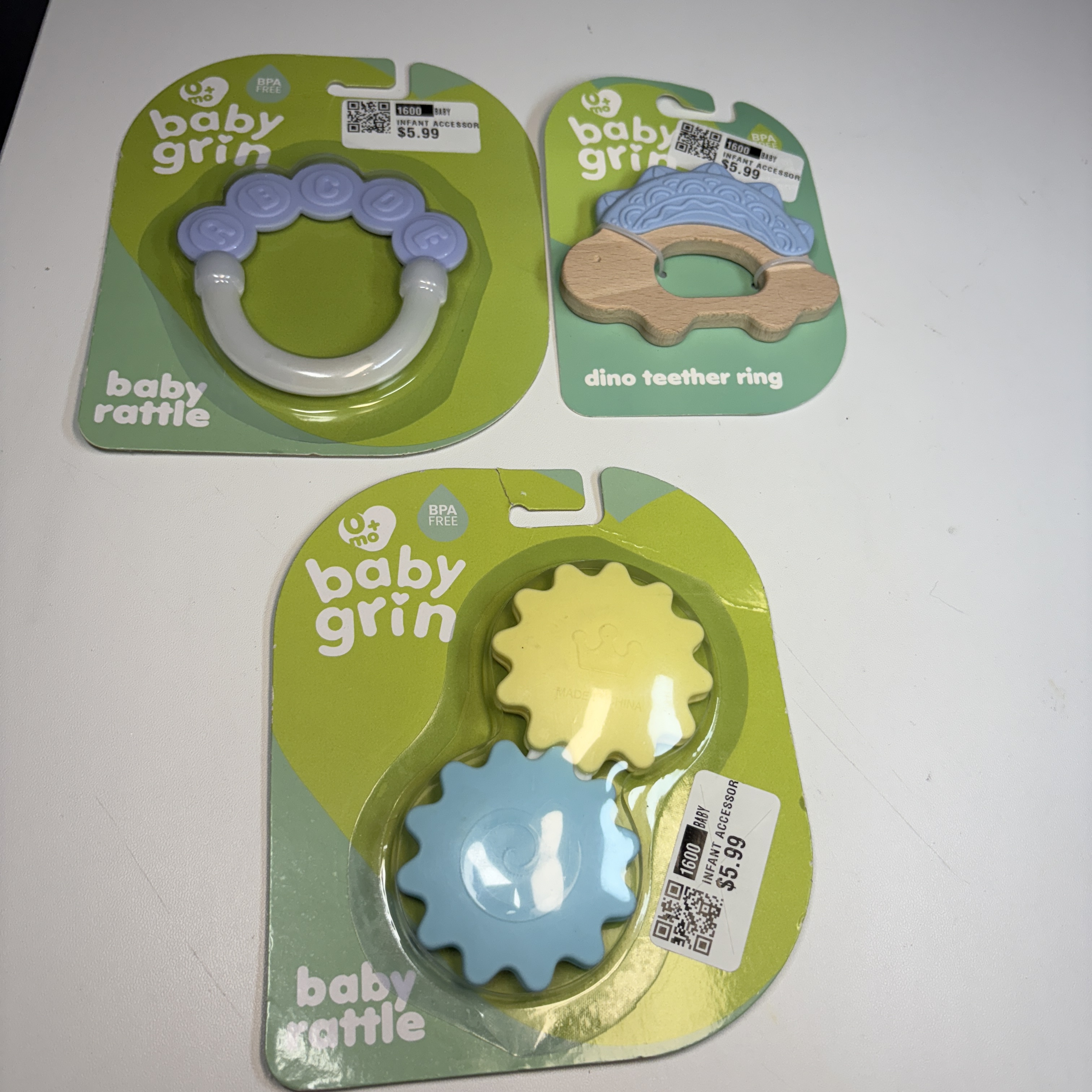 Baby Grin Infant Toy Lot – Dino Teether Ring & Rattles – New