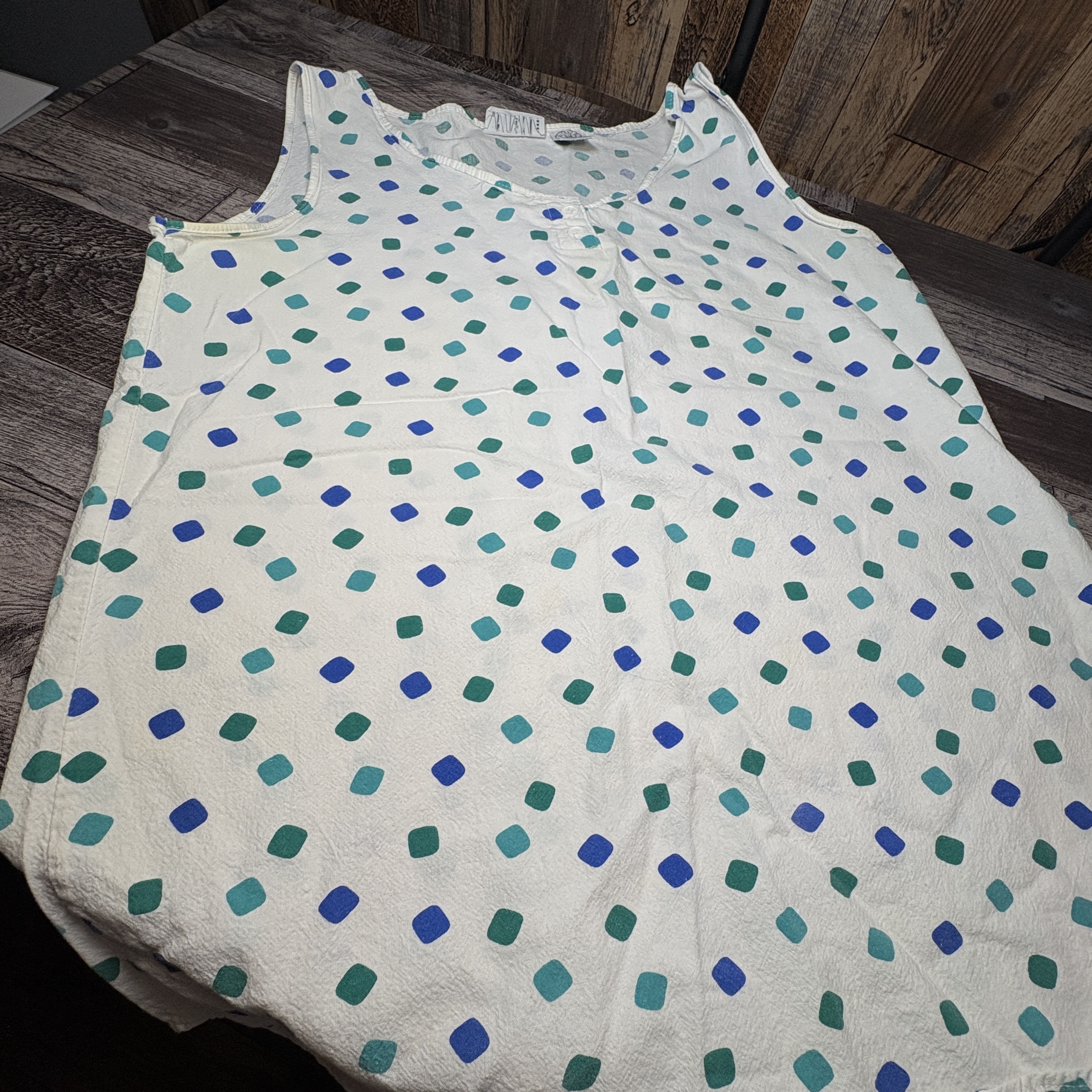 Gitano 90s Style Sleeveless Tank Top – White with Green & Blue Diamond Print – Size M