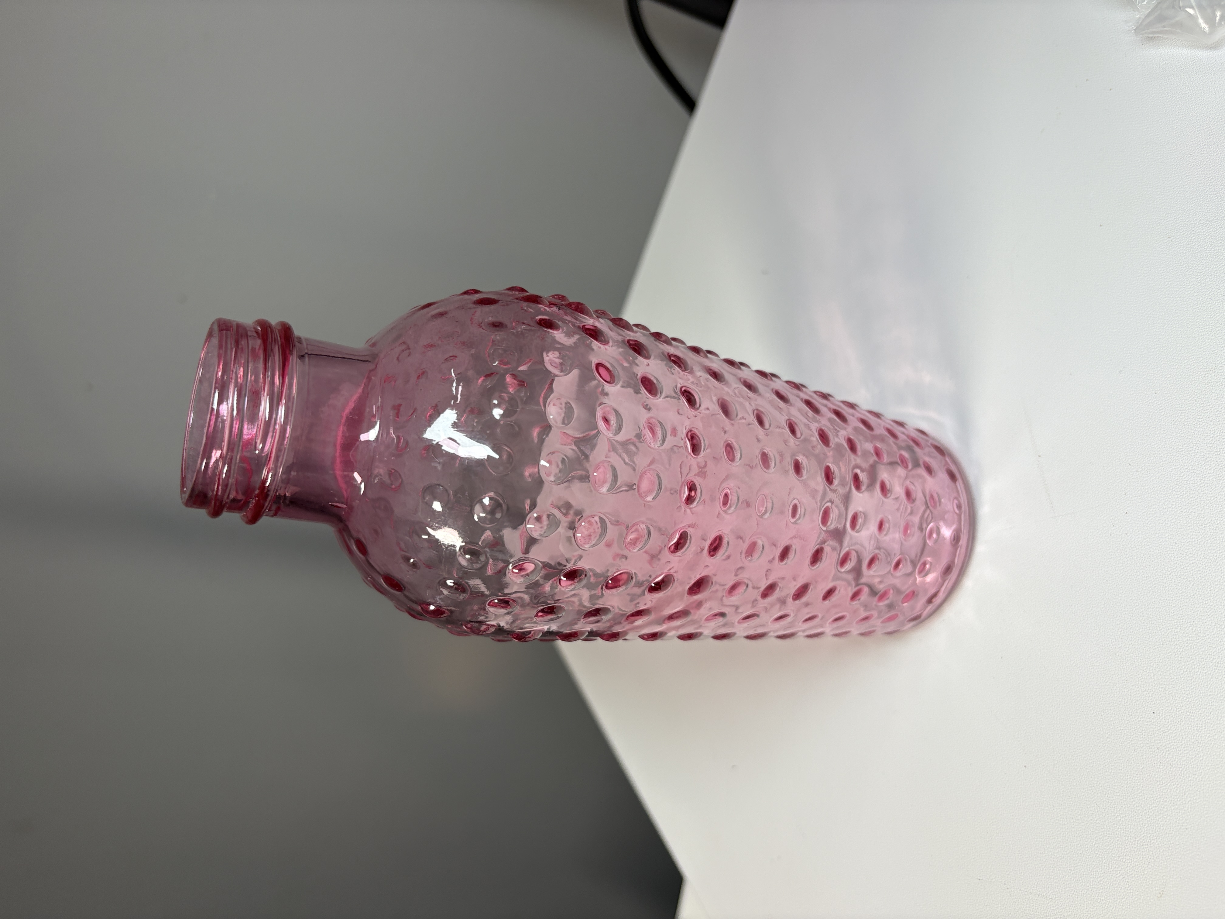 Vintage 1970's DPS Lardots Glass Hobnail Bubble Bottle Pink 8"