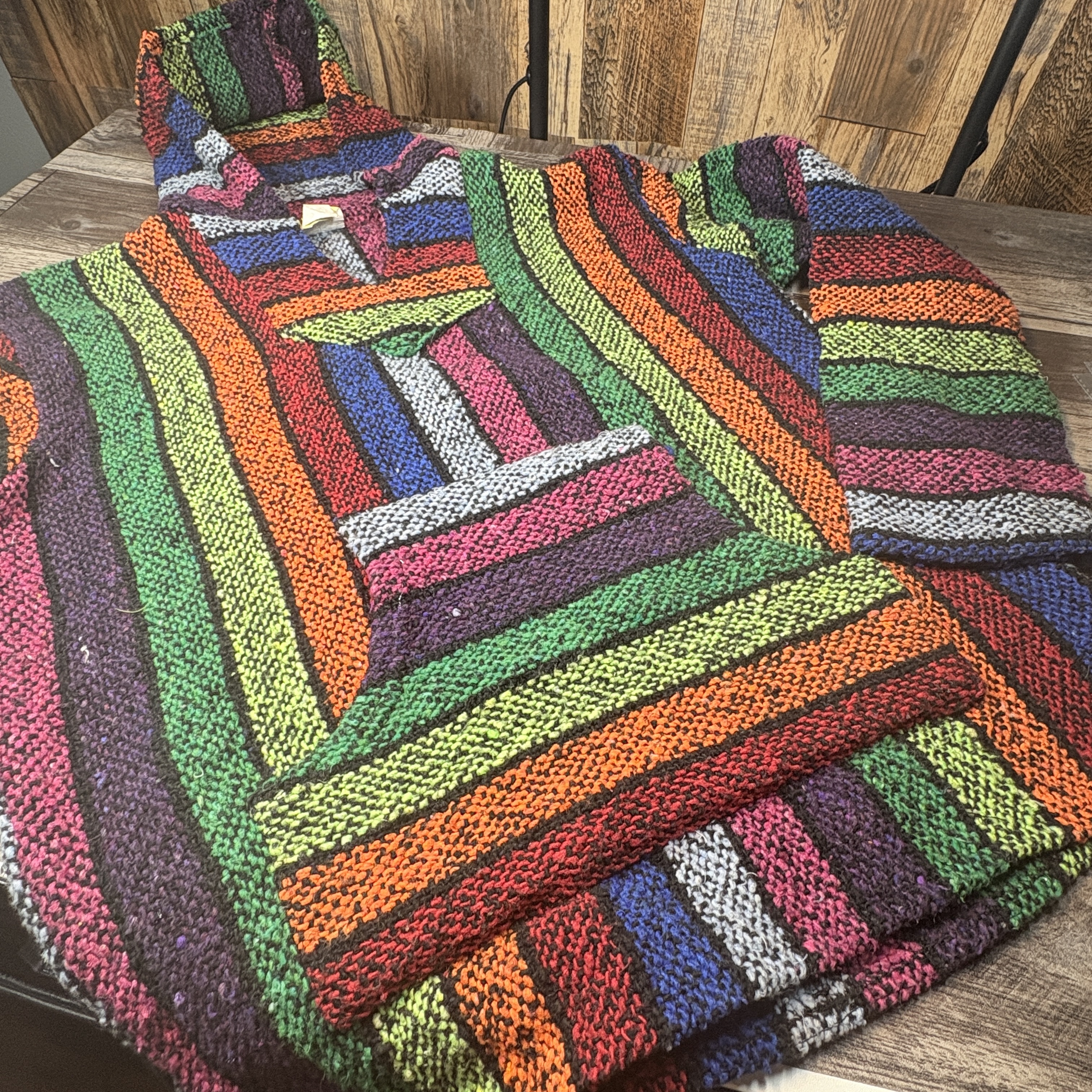 Vintage Mexican Baja Hoodie – Multicolor Striped Pullover by Franks – 100% Recycled Fiber