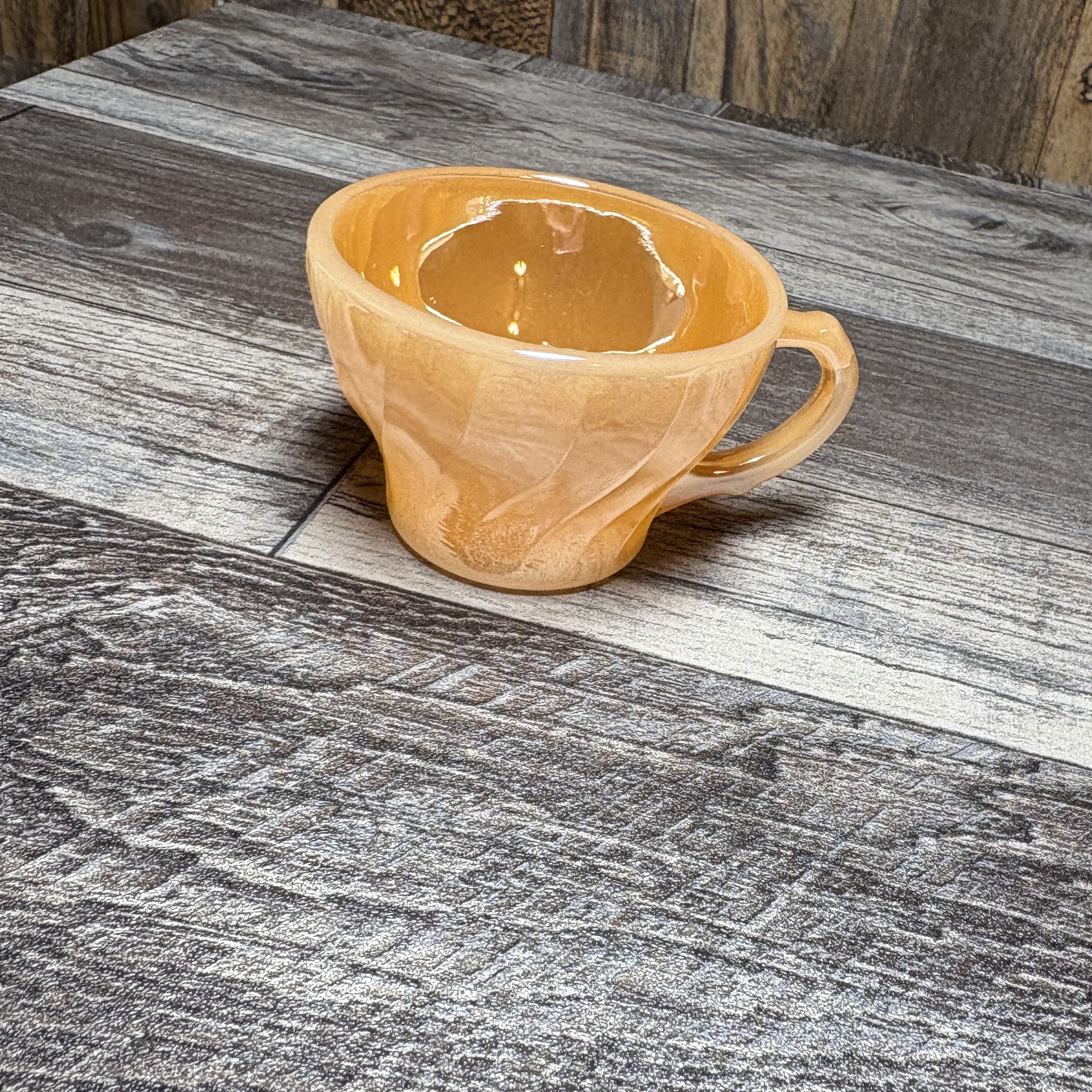 Vintage Anchor Hocking Fire King Peach Lustre Swirl Demitasse Espresso Tea Cup