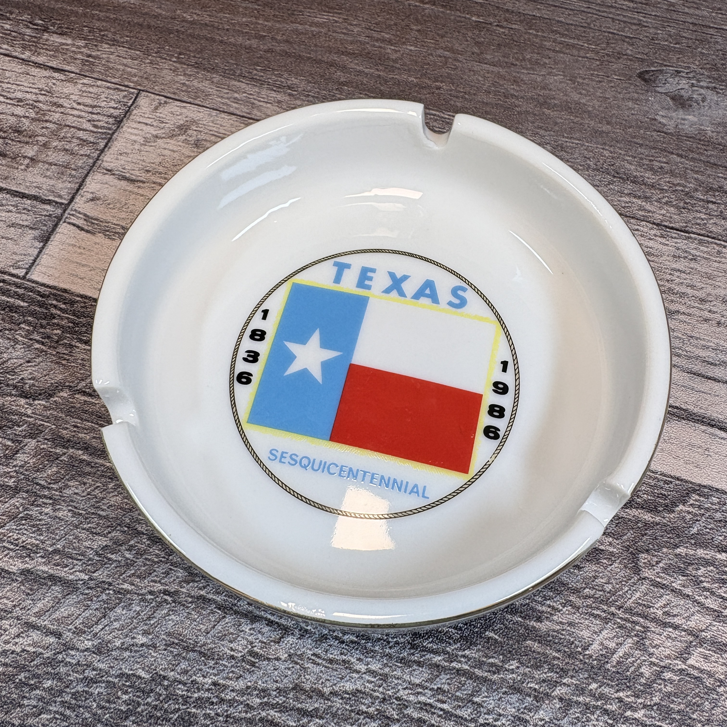 Vintage Texas Sesquicentennial Ashtray — 1836–1986 Commemorative Ceramic