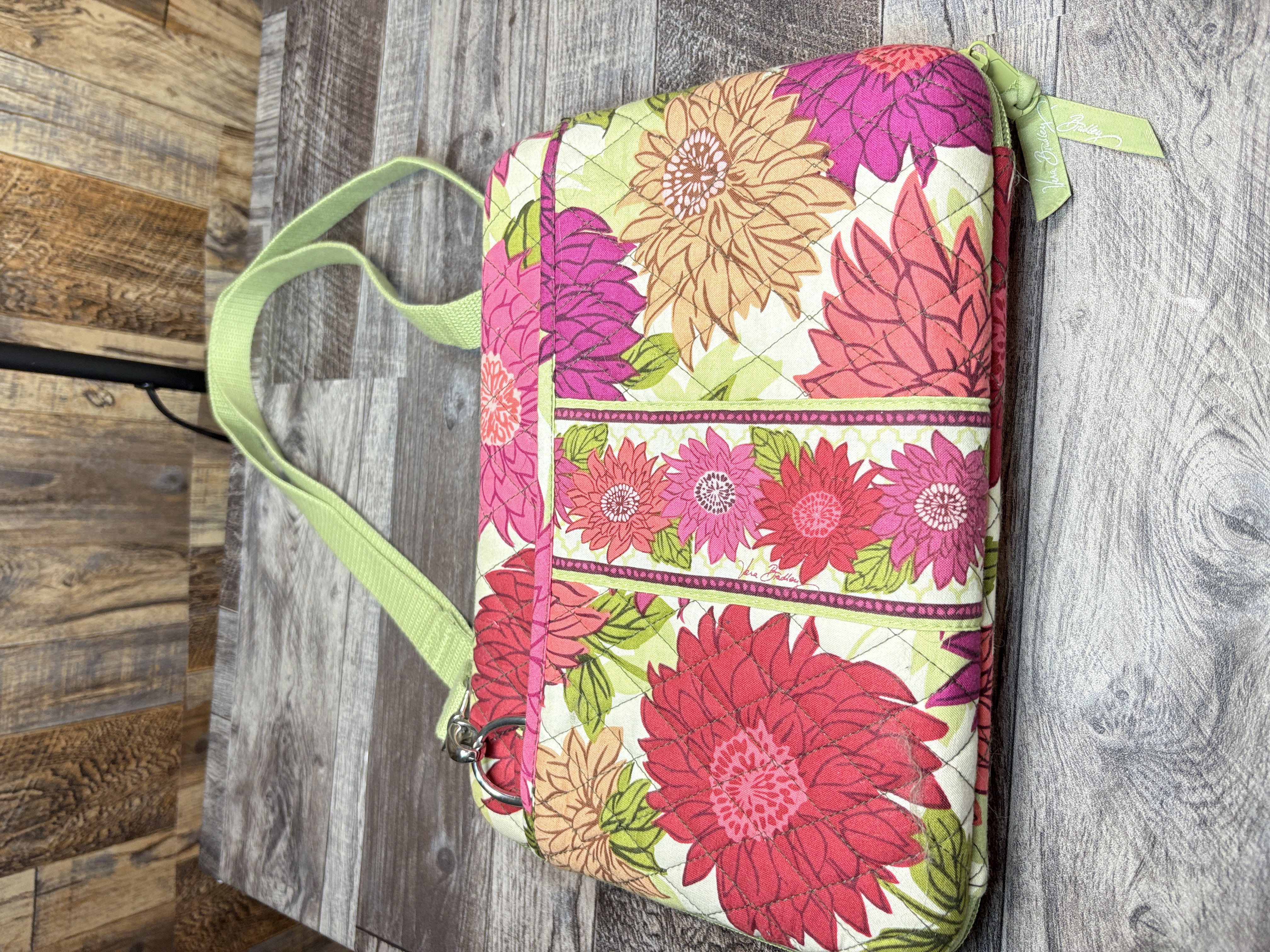 Vera Bradley Rosy Posies Floral Quilted Laptop Sleeve Crossbody Bag | Pink Red Green Padded Computer Case