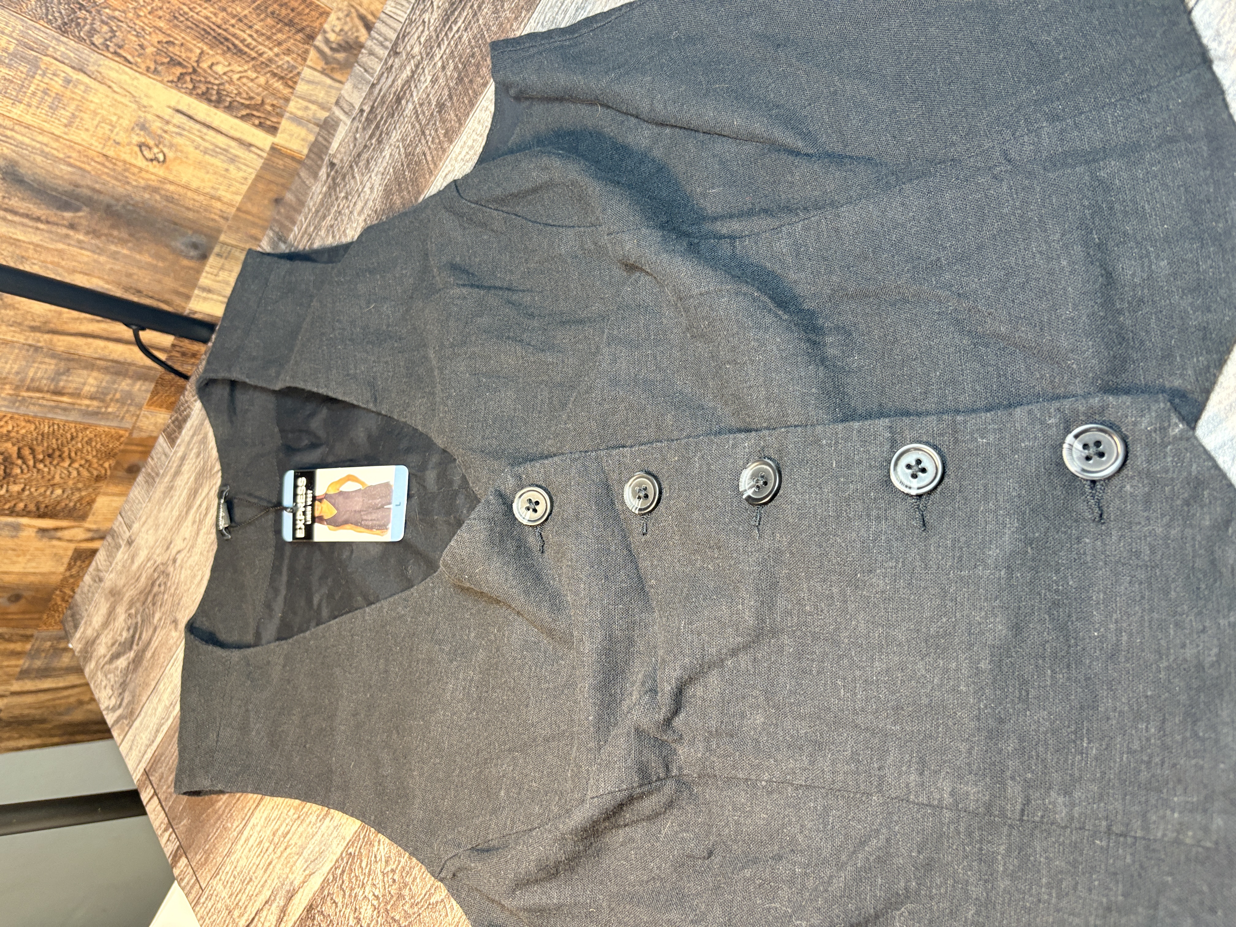 Express Linen Blend Button-Front Vest – Women’s Size L – Classic Black Tailored Layering Piece