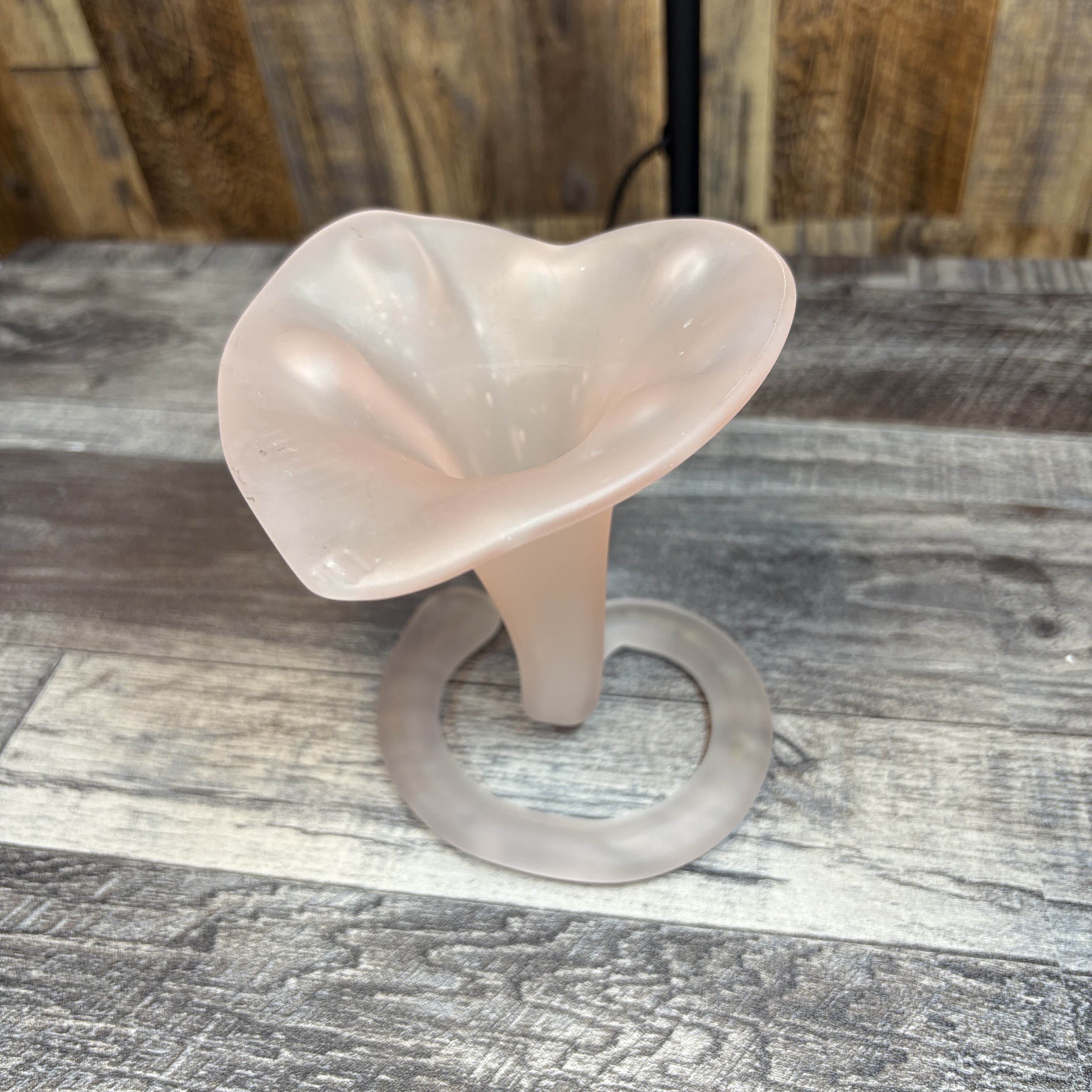 Vintage Pink Frosted Glass Lily Vase | Art Deco Style | Curved Loop Base