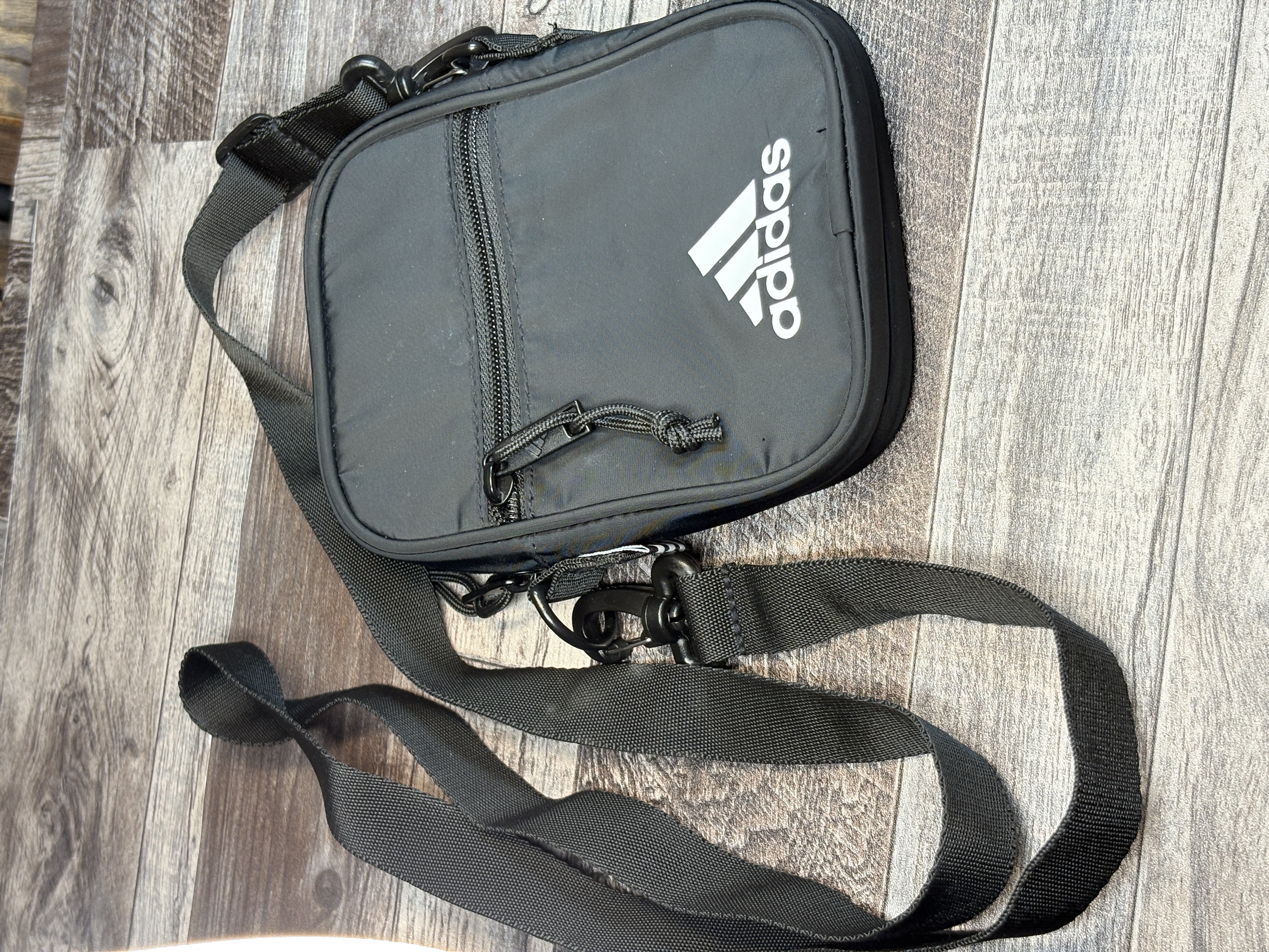 Adidas Black Crossbody Shoulder Bag | Small Nylon Travel Pouch with Adjustable Strap