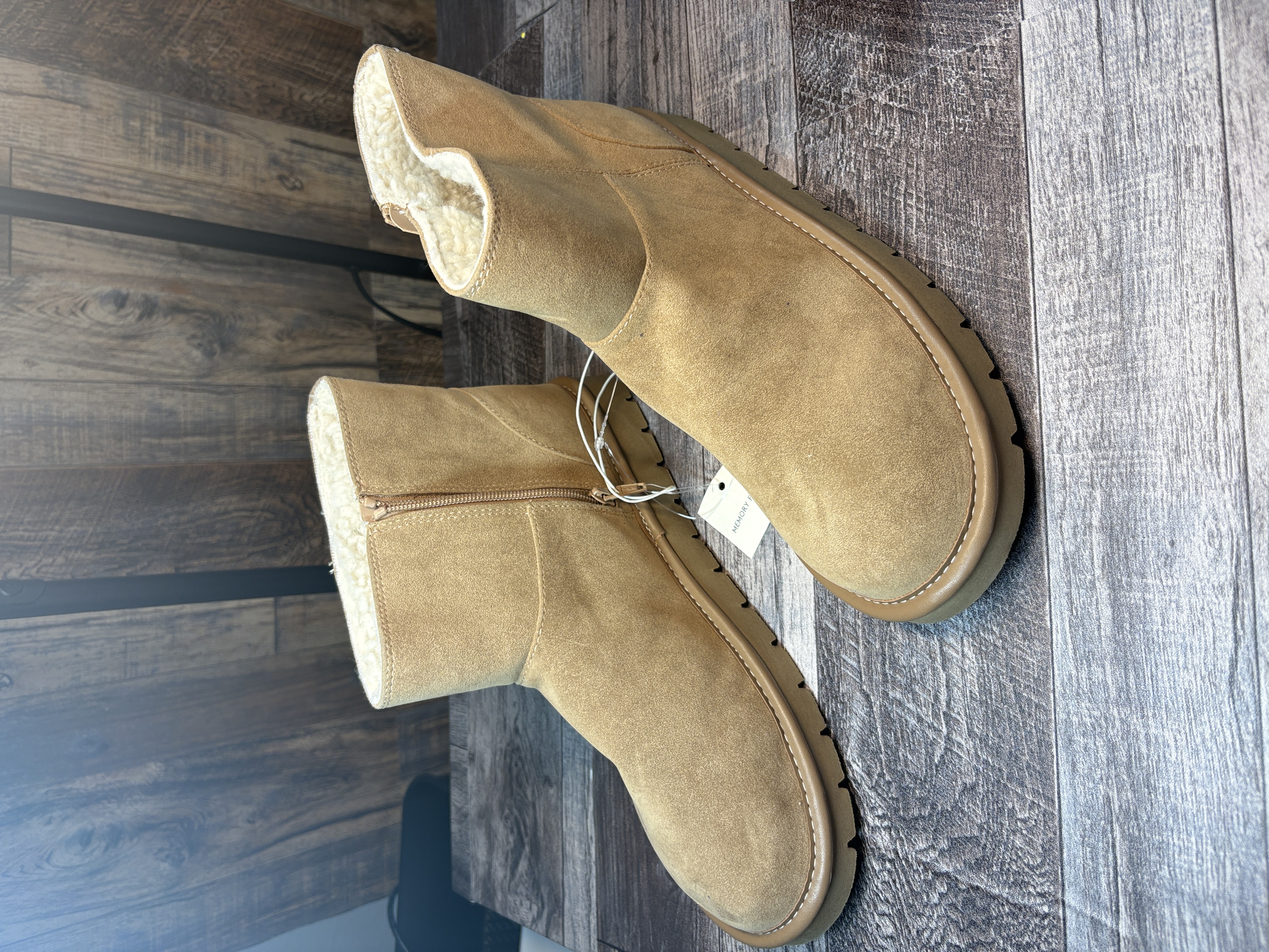 Target Tan Faux Suede Winter Boots • Size 11 • Sherpa Lined • Zip Side • Cozy Warm Snow Boot