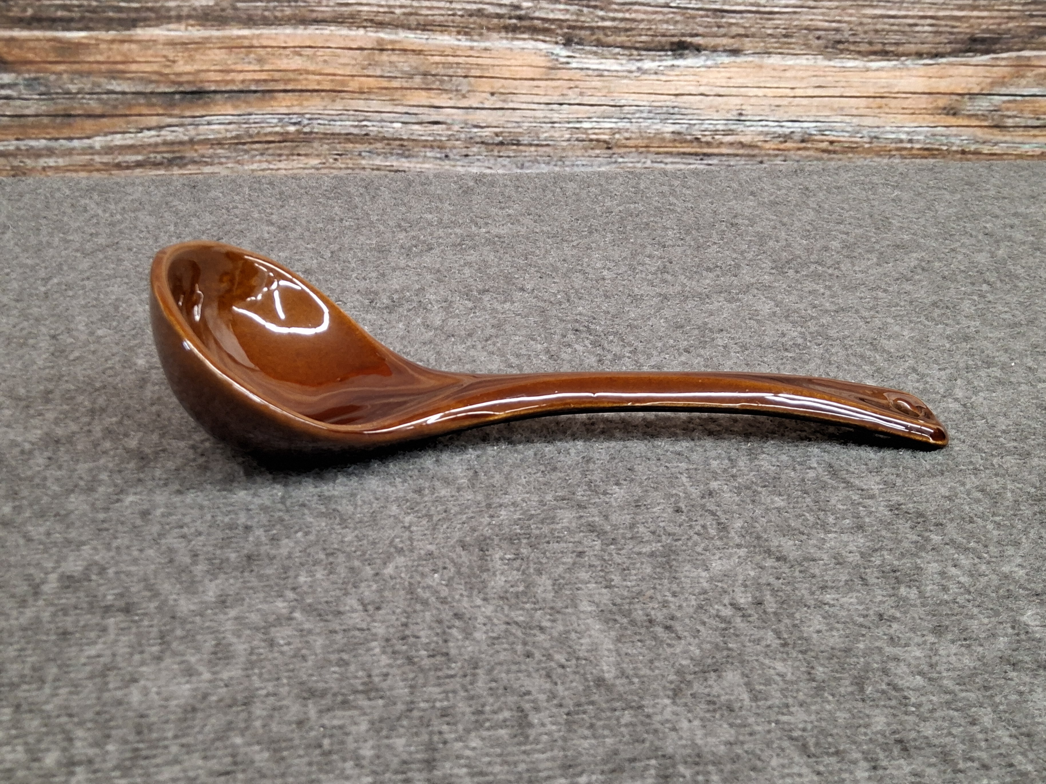 Vintage Brown Drip Glaze Stoneware Soup Ladle