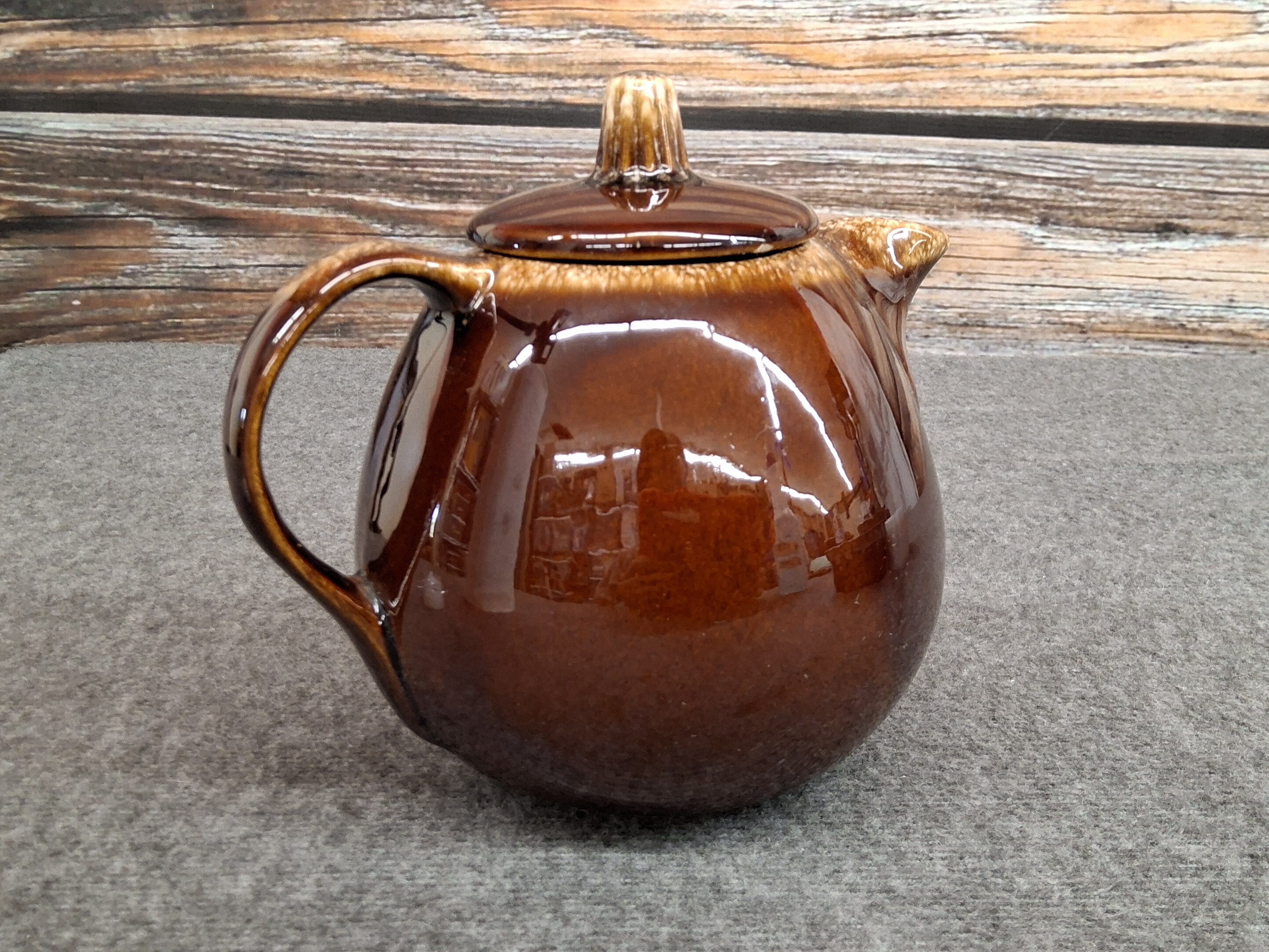 Vintage Hull USA Brown Drip Glaze Stoneware Teapot w/ Lid