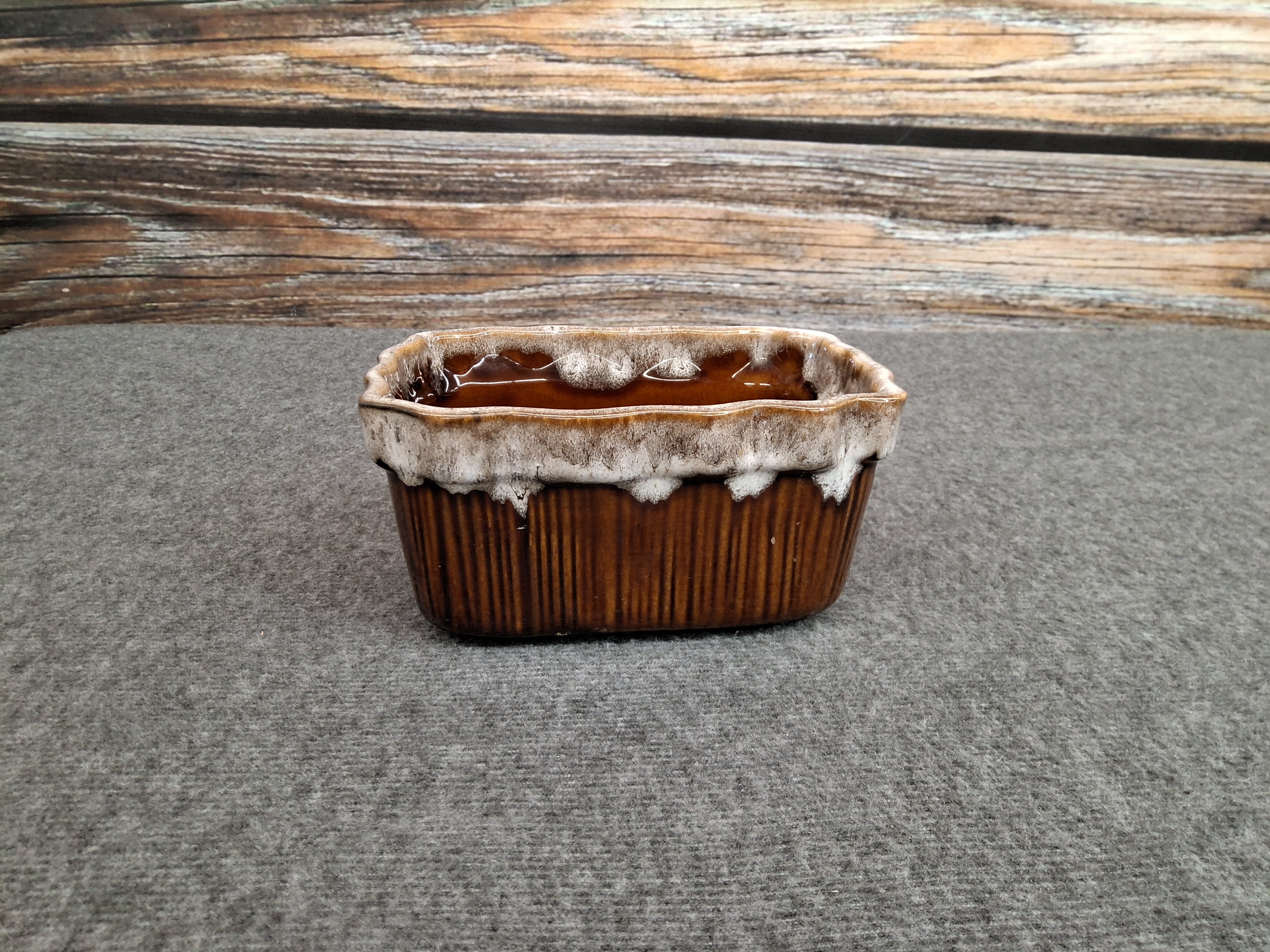 Vintage China Craft Sebring Brown Drip Glaze Rectangular Planter