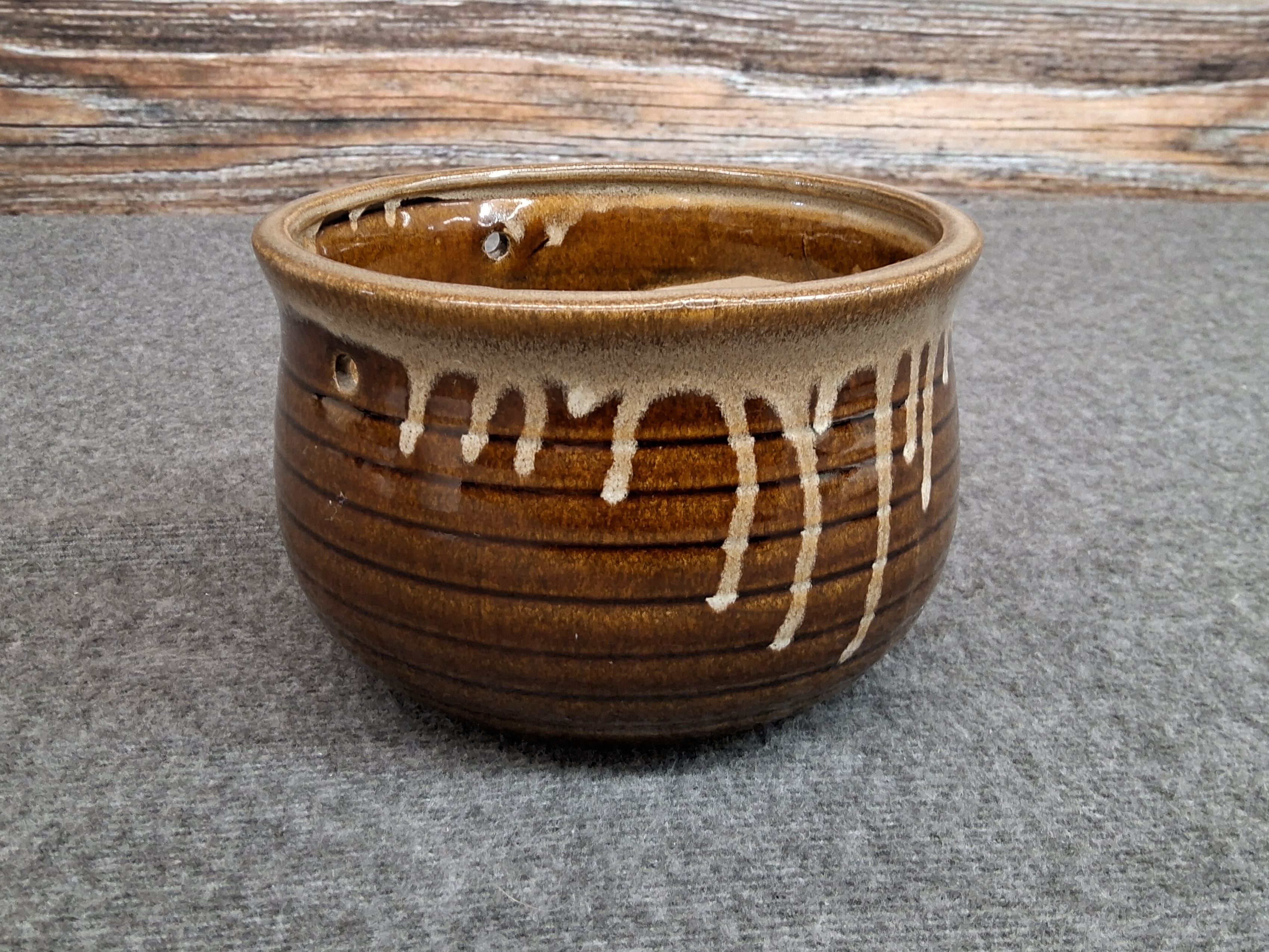 Vintage Brown Drip Glaze Hanging Planter Pot with Drain Holes