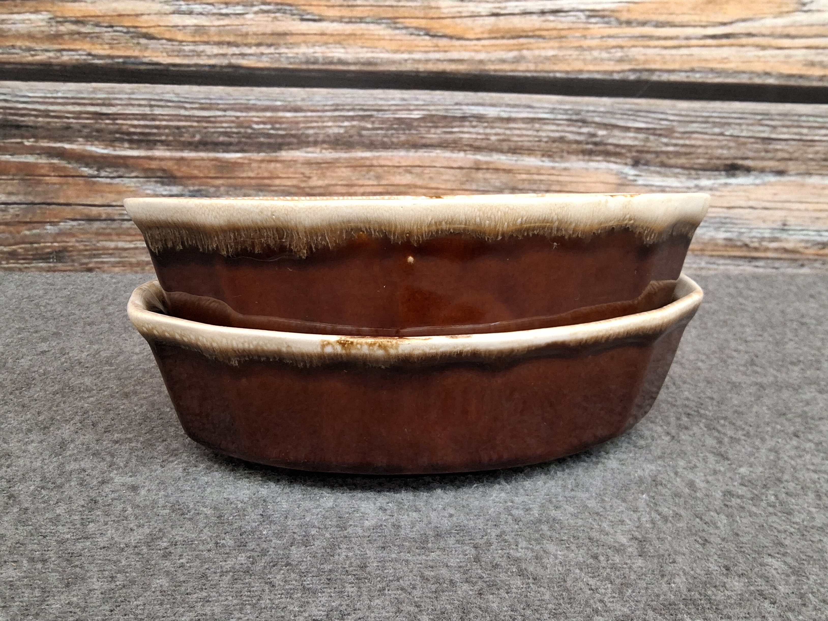Set of 2 Vintage McCoy USA Brown Drip Glaze Oval Baking Dishes