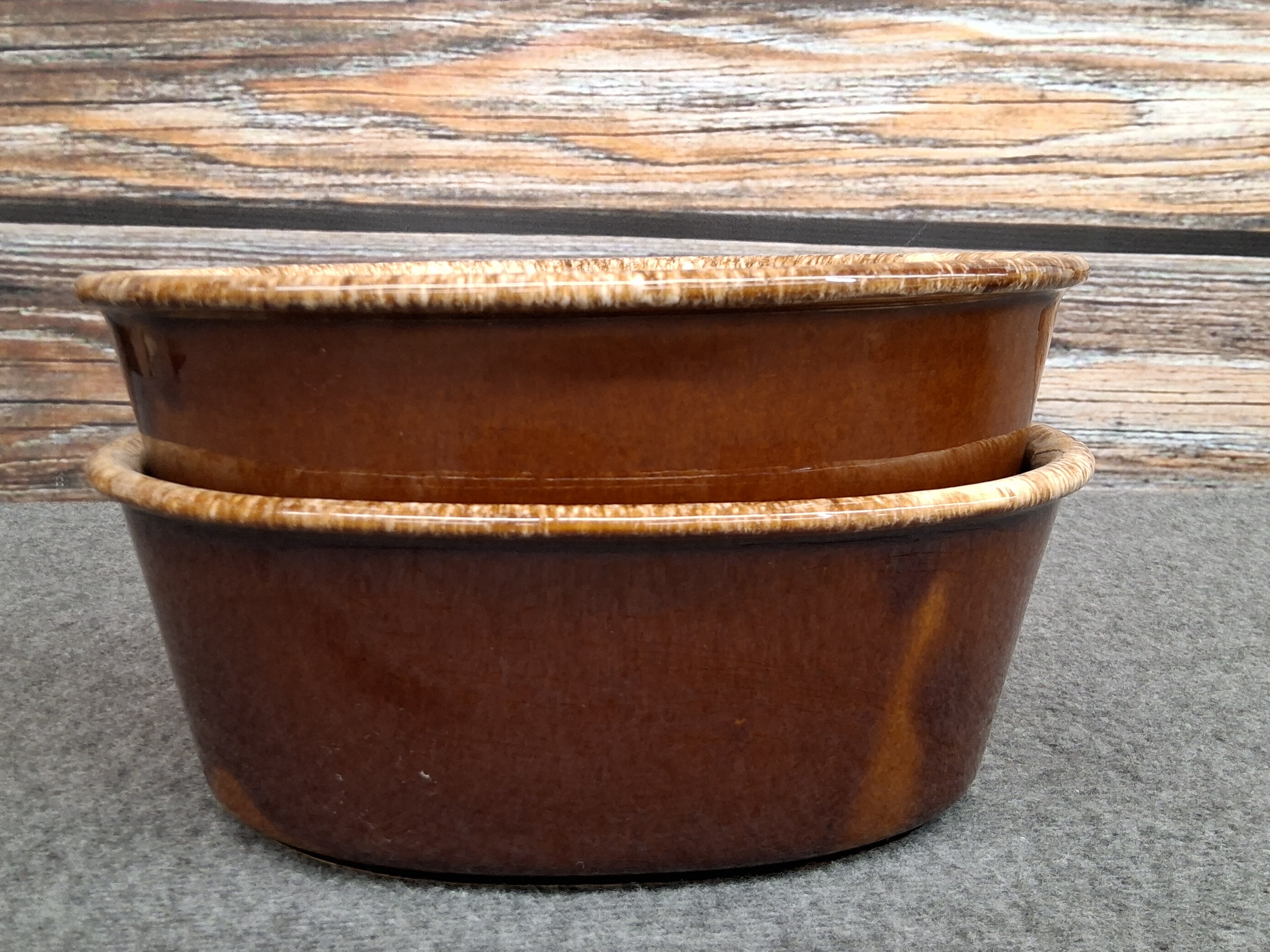 Set of 2 Vintage Hull USA Brown Drip Glaze Ovenproof Baking Dishes