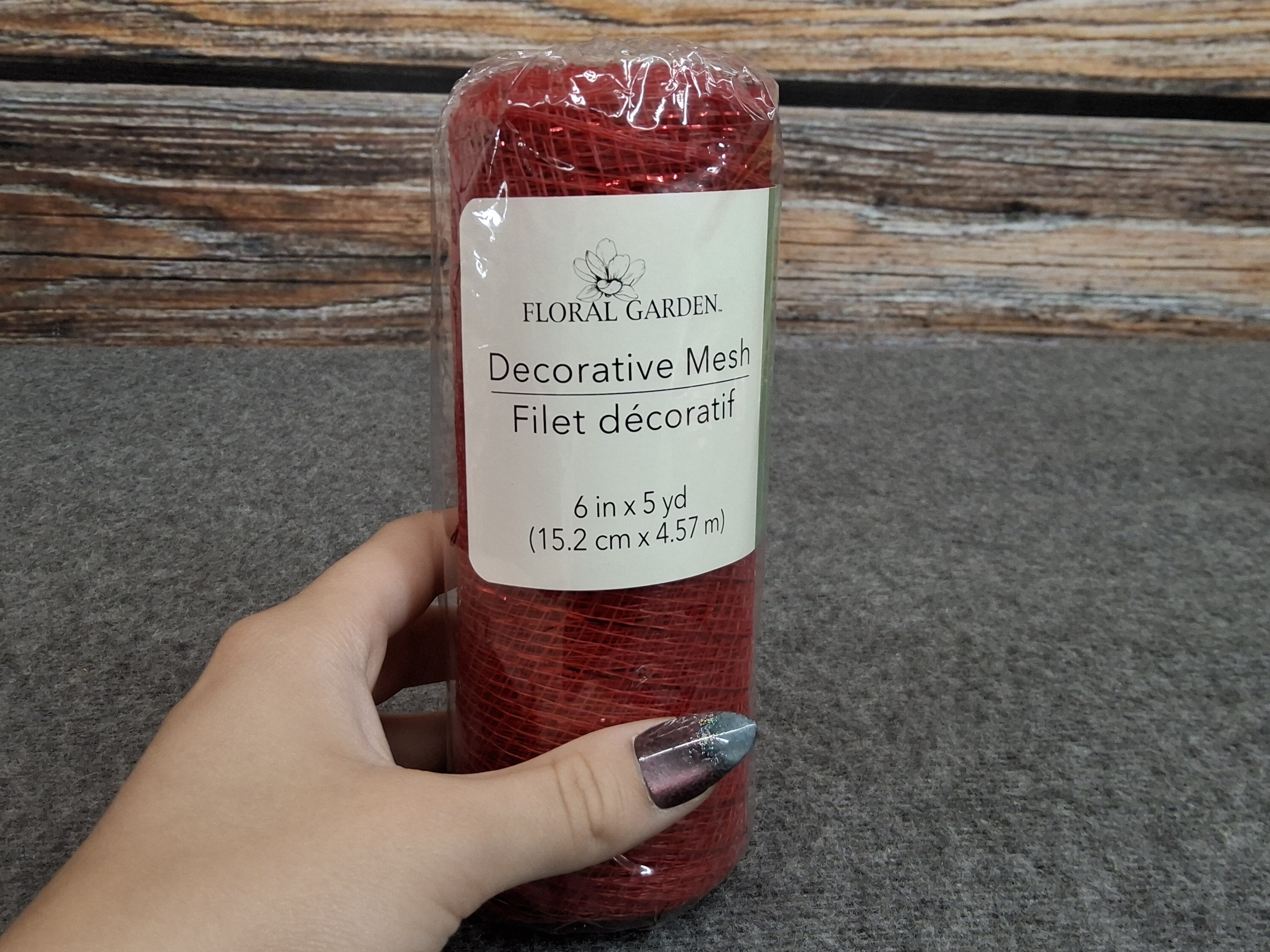 Floral Garden Red Decorative Mesh Roll 6"x5yd