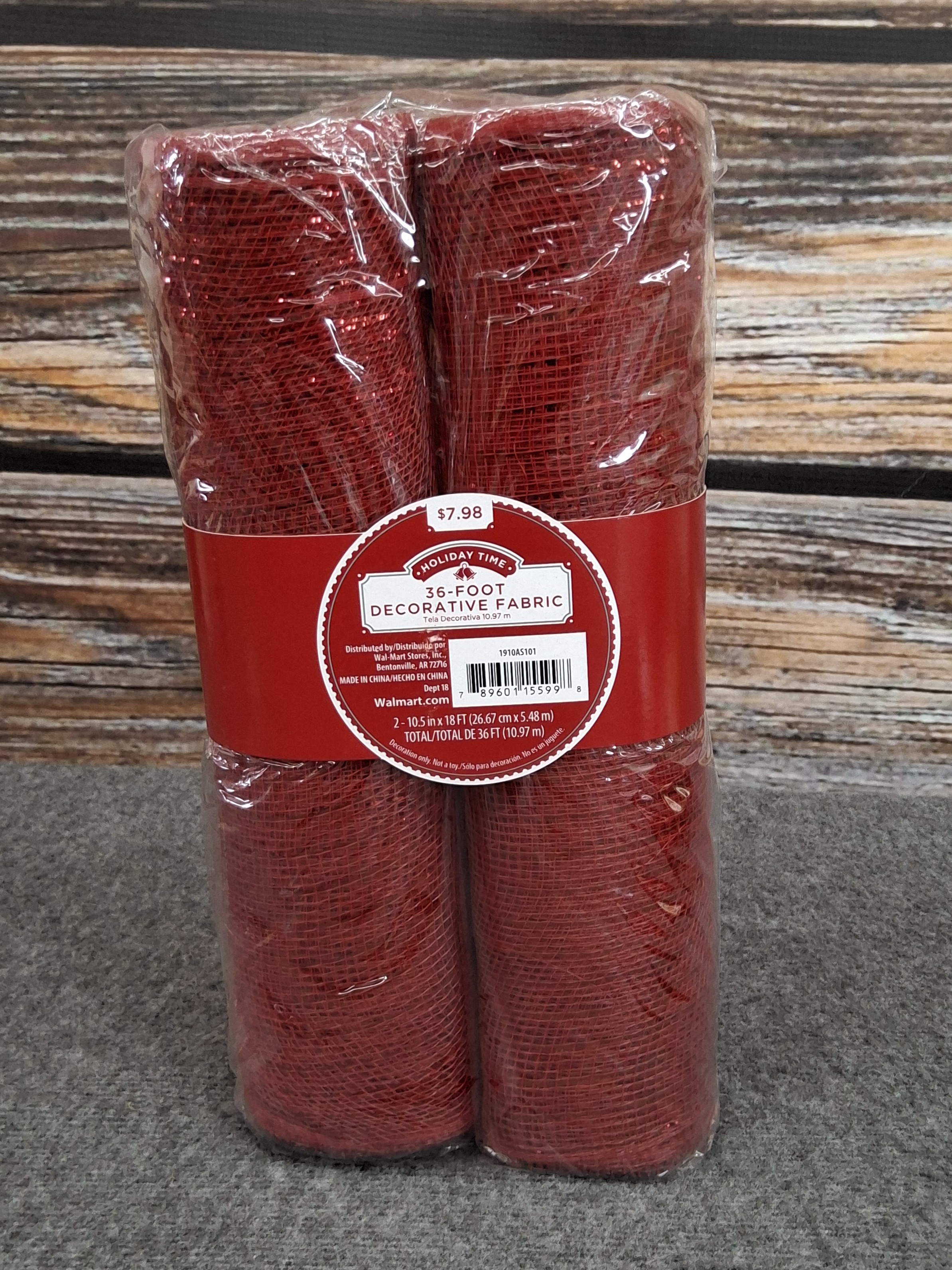 Holiday Time Red Decorative Mesh Fabric 10.5"x18ft (2 Rolls)