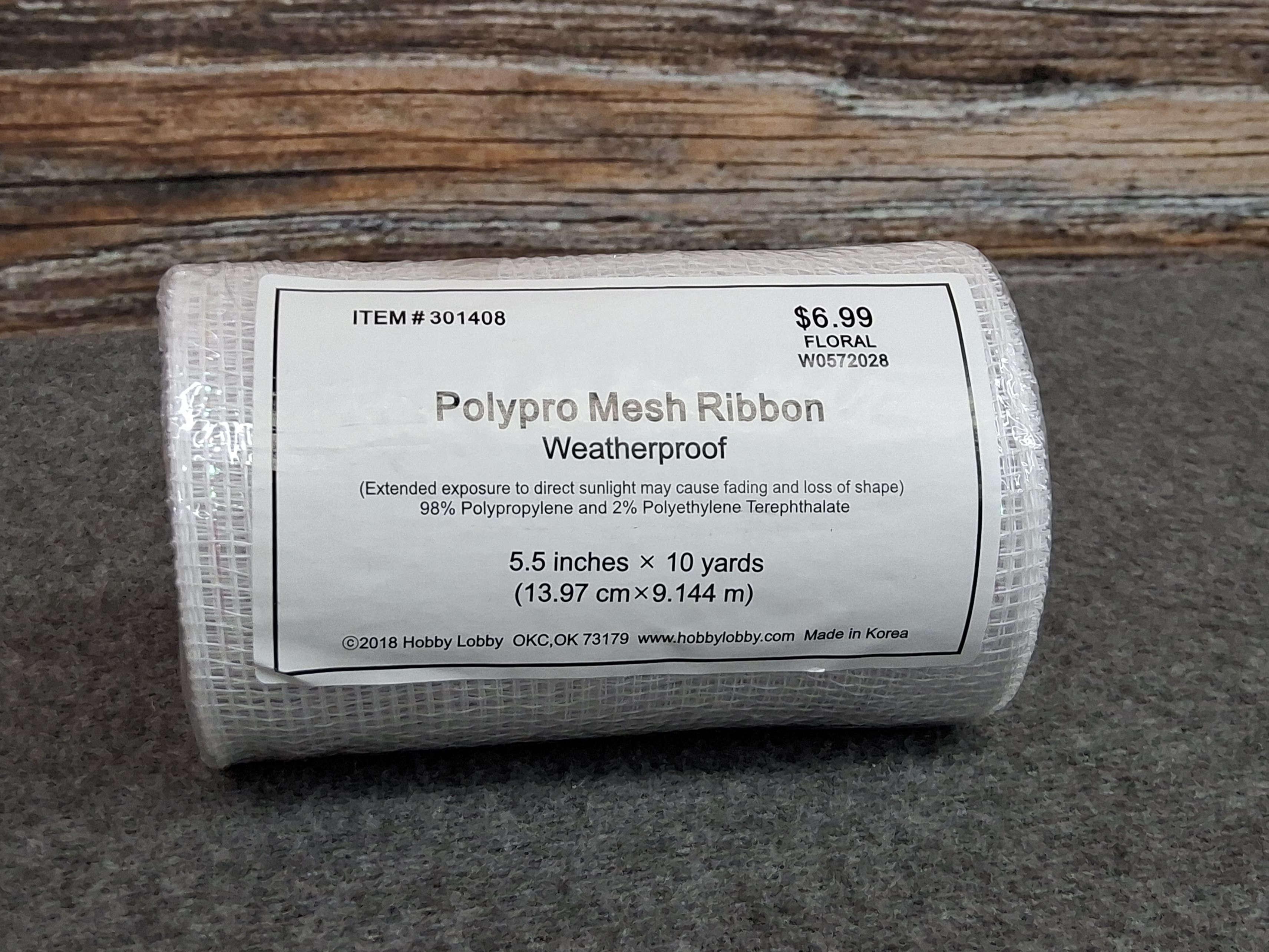 Hobby Lobby White Polypro Mesh Ribbon 5.5"x10yd