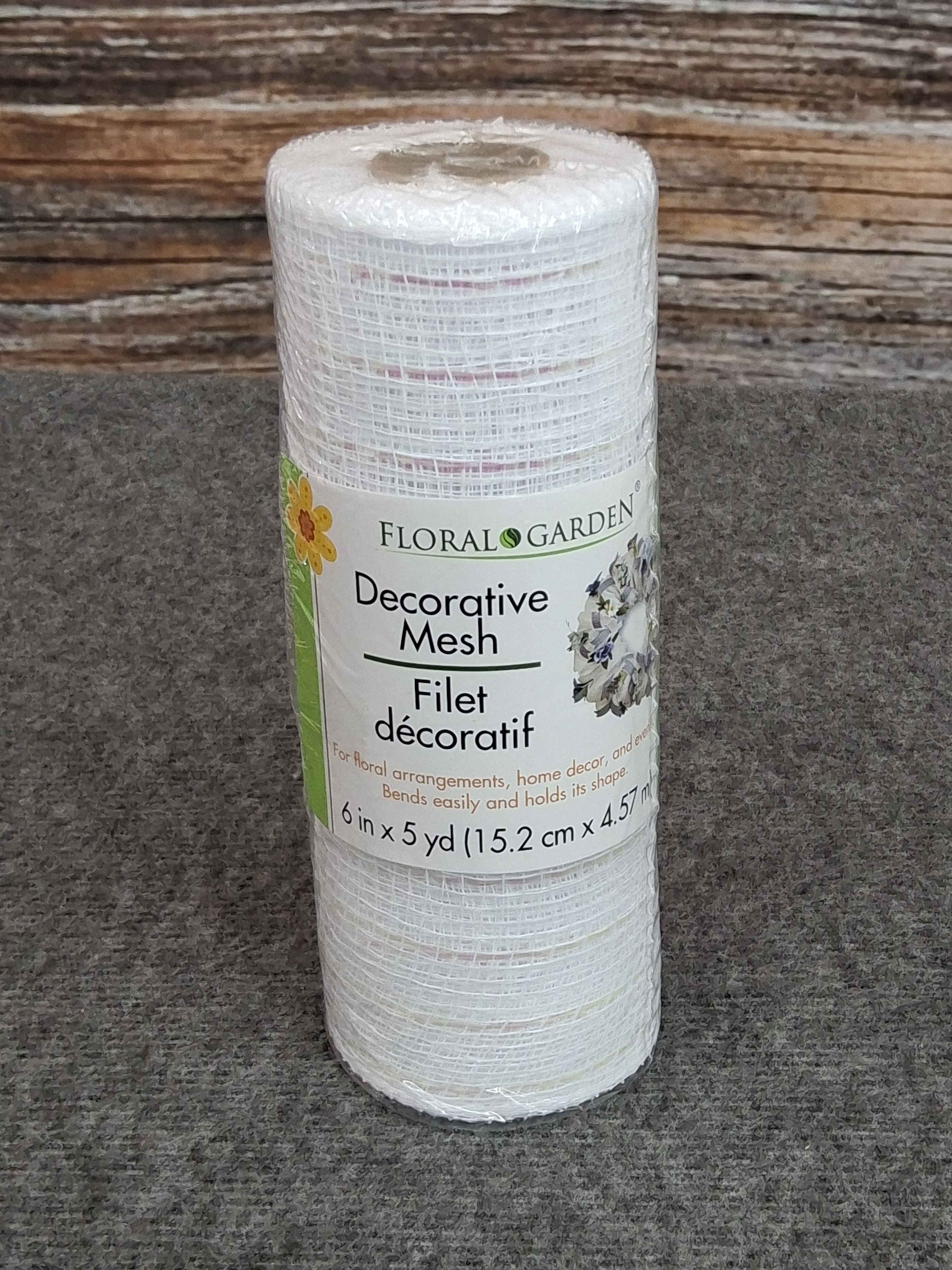 Floral Garden White Decorative Mesh Roll 6"x5yd