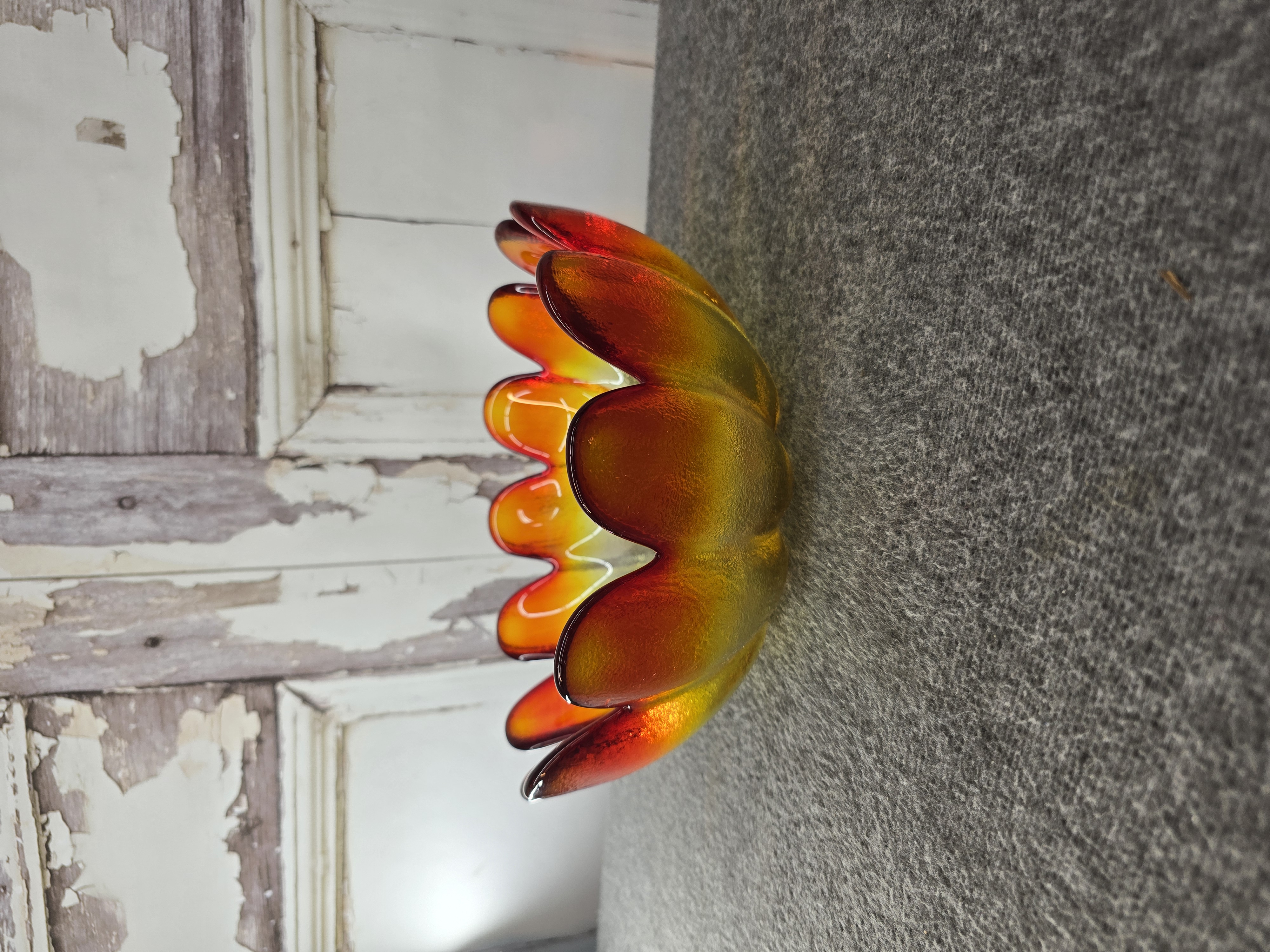 Amberina Glass Bowl – Ruffled Edge, 11" Vintage Art Glass