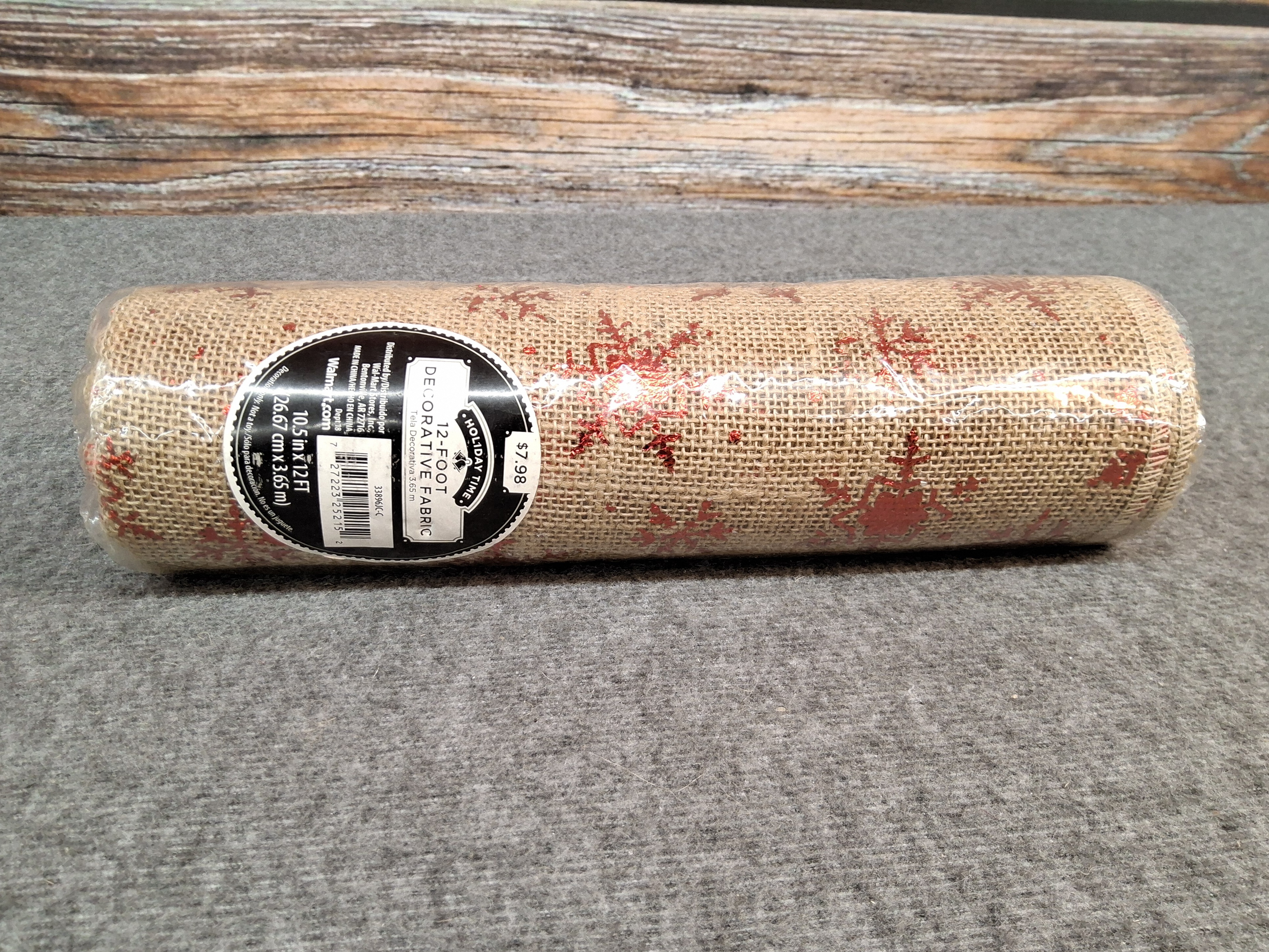 Holiday Time Burlap Decorative Fabric Red Snowflakes 10.5" x 12ft