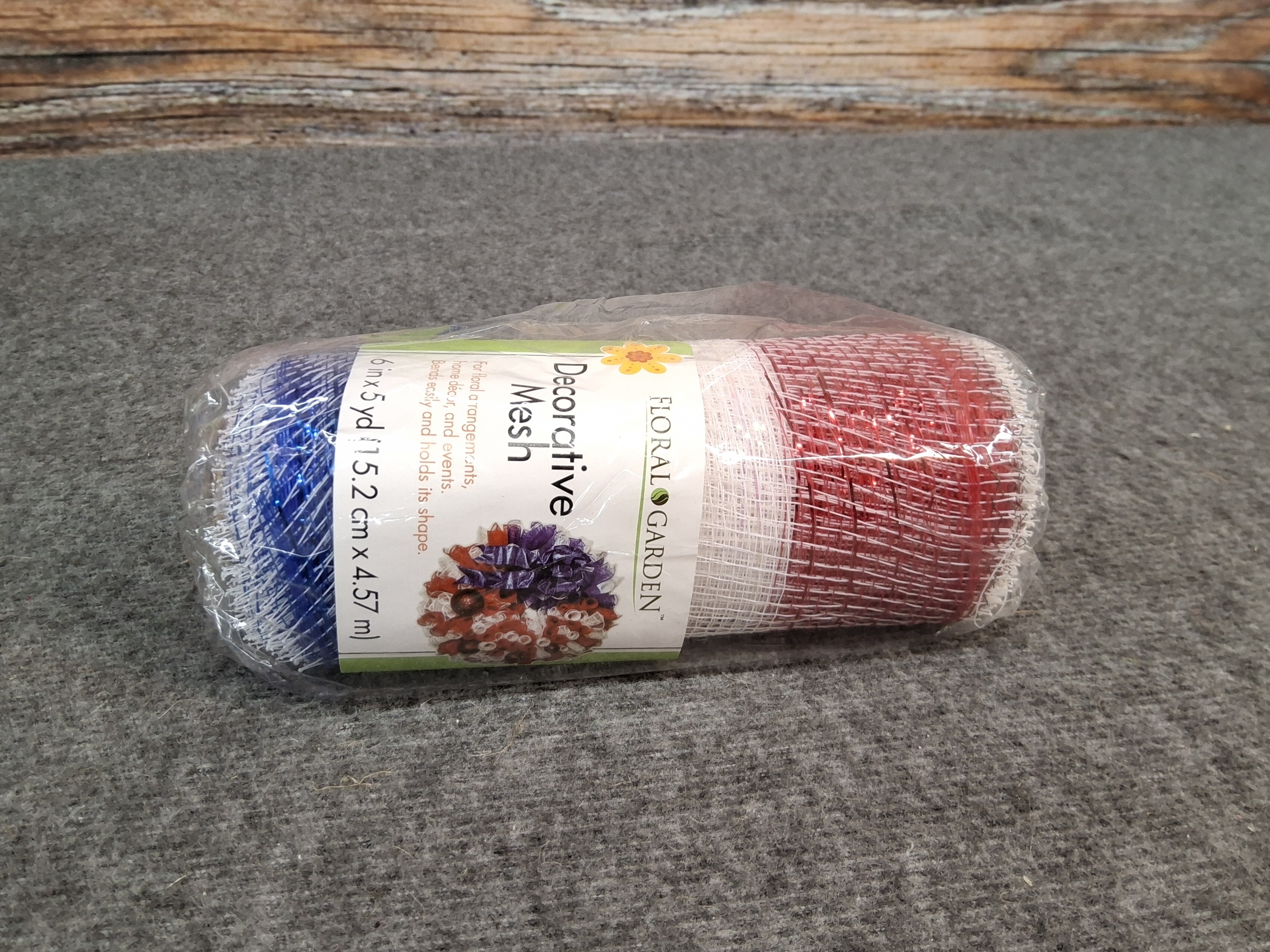 Floral Garden Decorative Mesh Ribbon Red, White & Blue 6" x 5yd