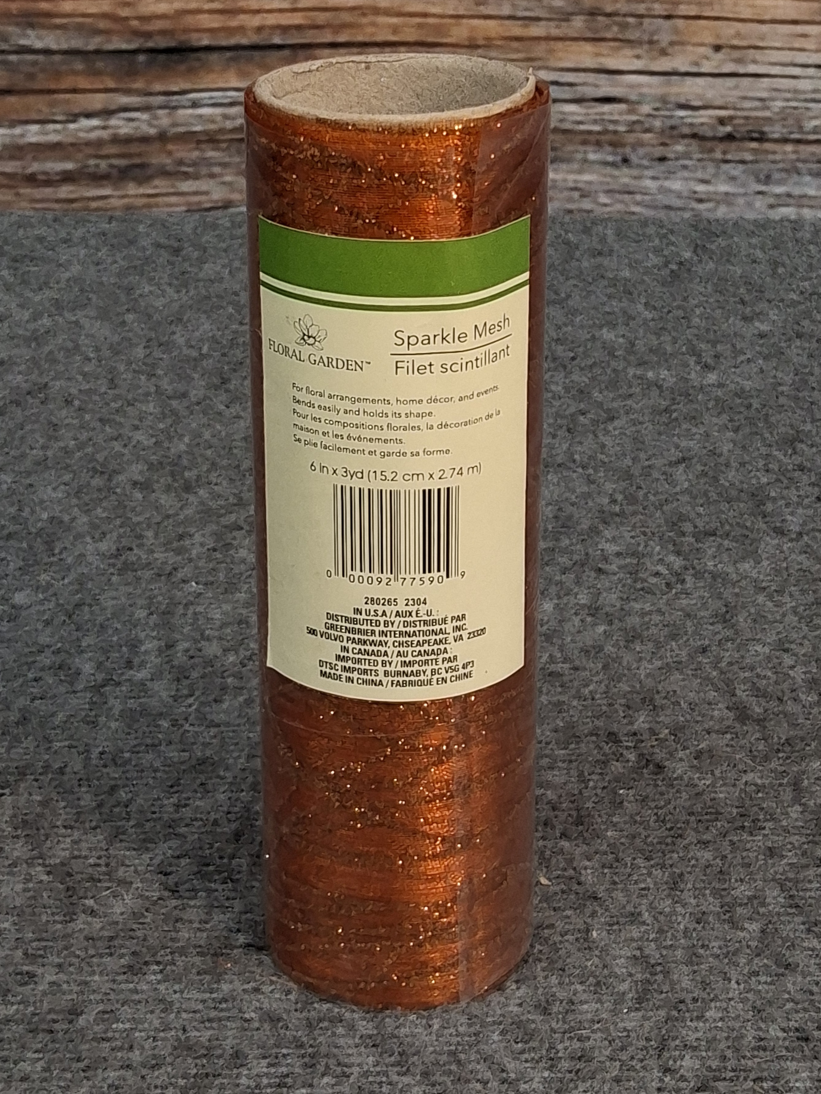 Floral Garden Orange Sparkle Mesh Roll 6in x 3yd
